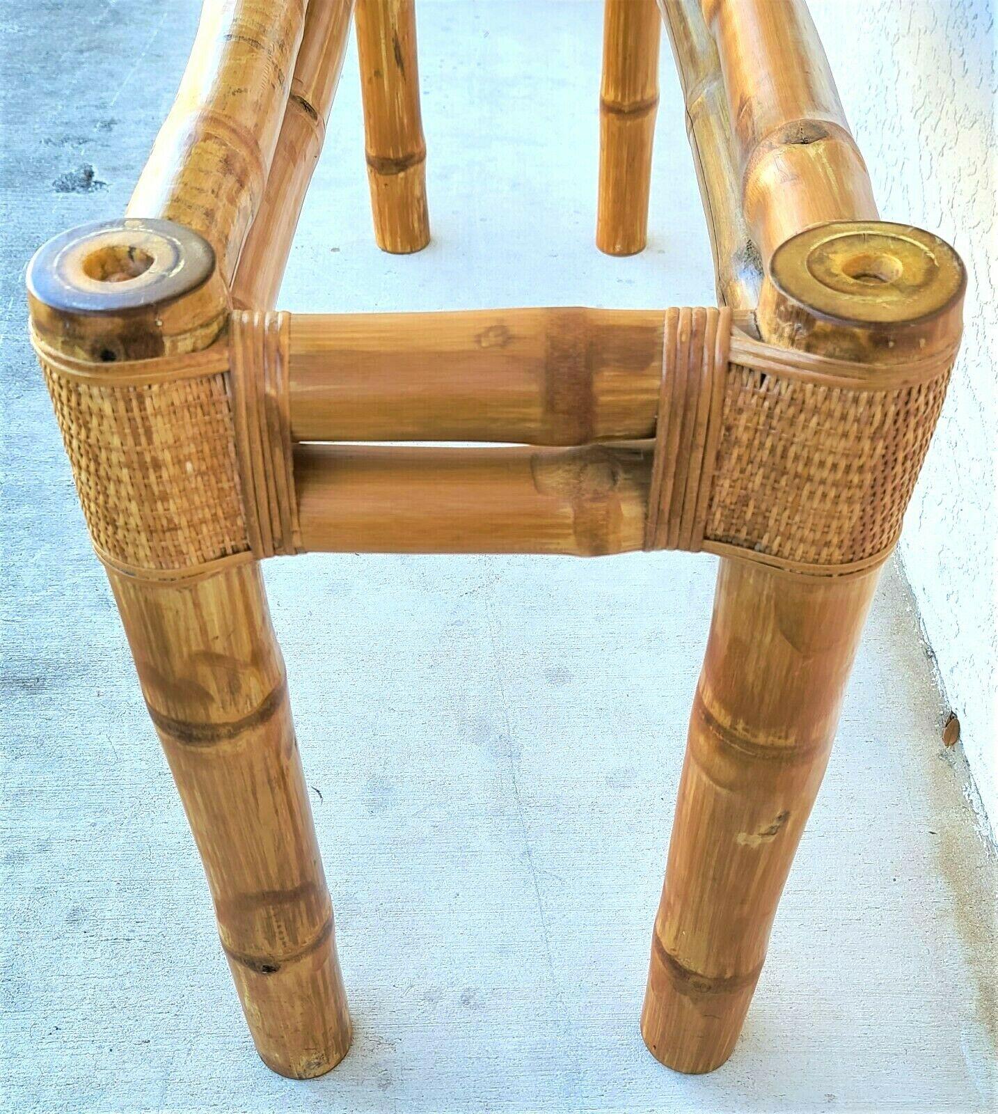 70's Elephant Bamboo Rattan Marble Top Console Sofa Table For Sale 2