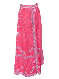 70s Emilio Pucci Maxi Skirt Cotton Twill Pink White Abstract Print Size 14