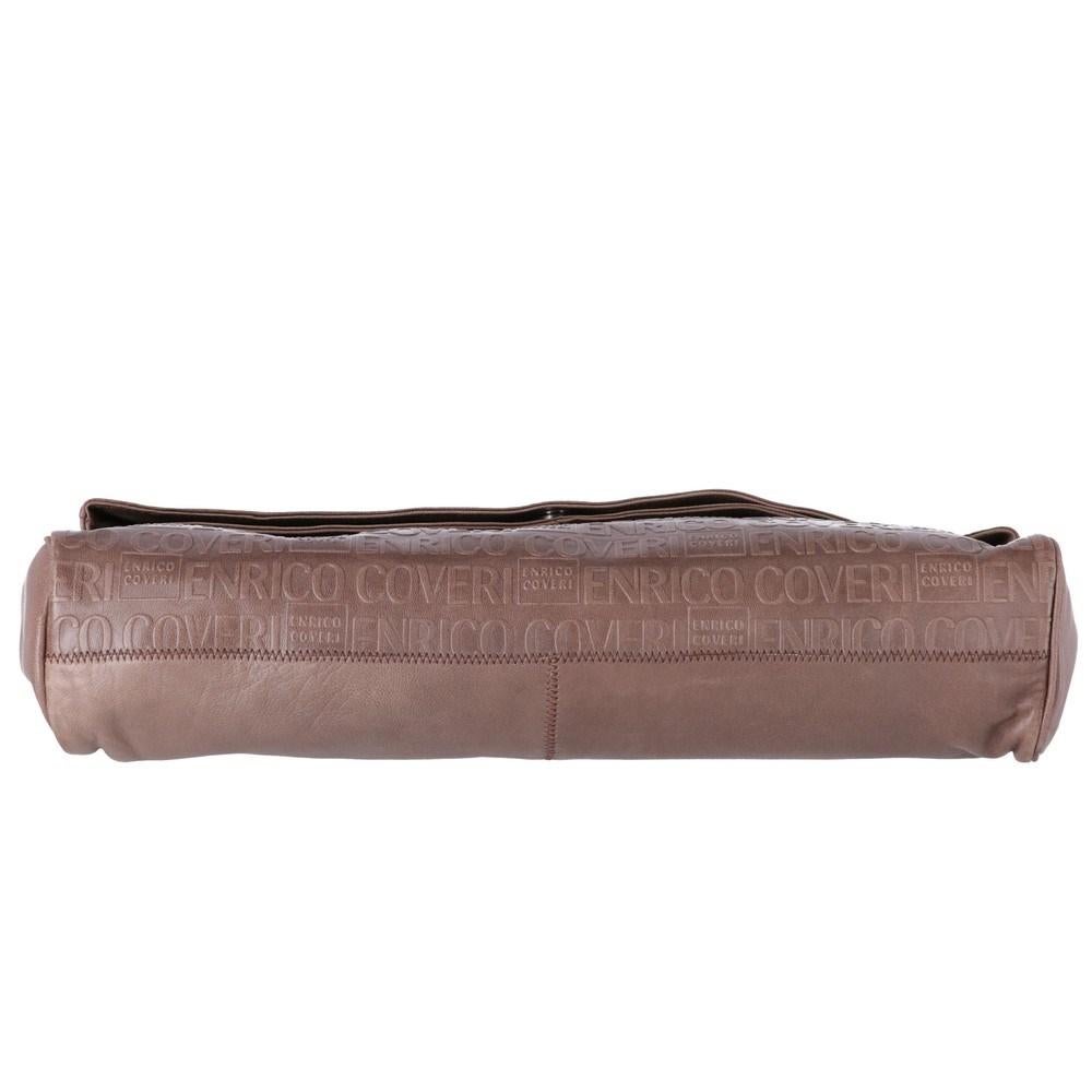 70er Jahre Enrico Coveri Vintage braune Leder-Umhängetasche mit Logo (Braun) im Angebot