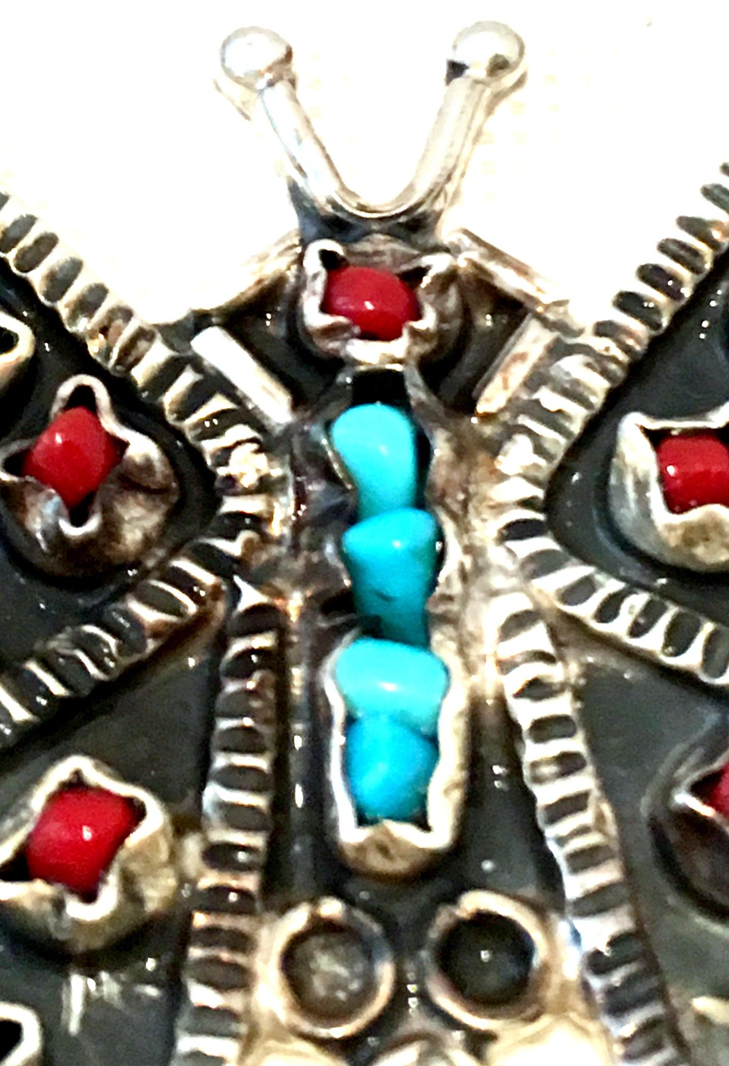  70'S Erika Hult Sterling Turquoise Coral & Amethyst Butterfly Necklace-Taxco For Sale 2