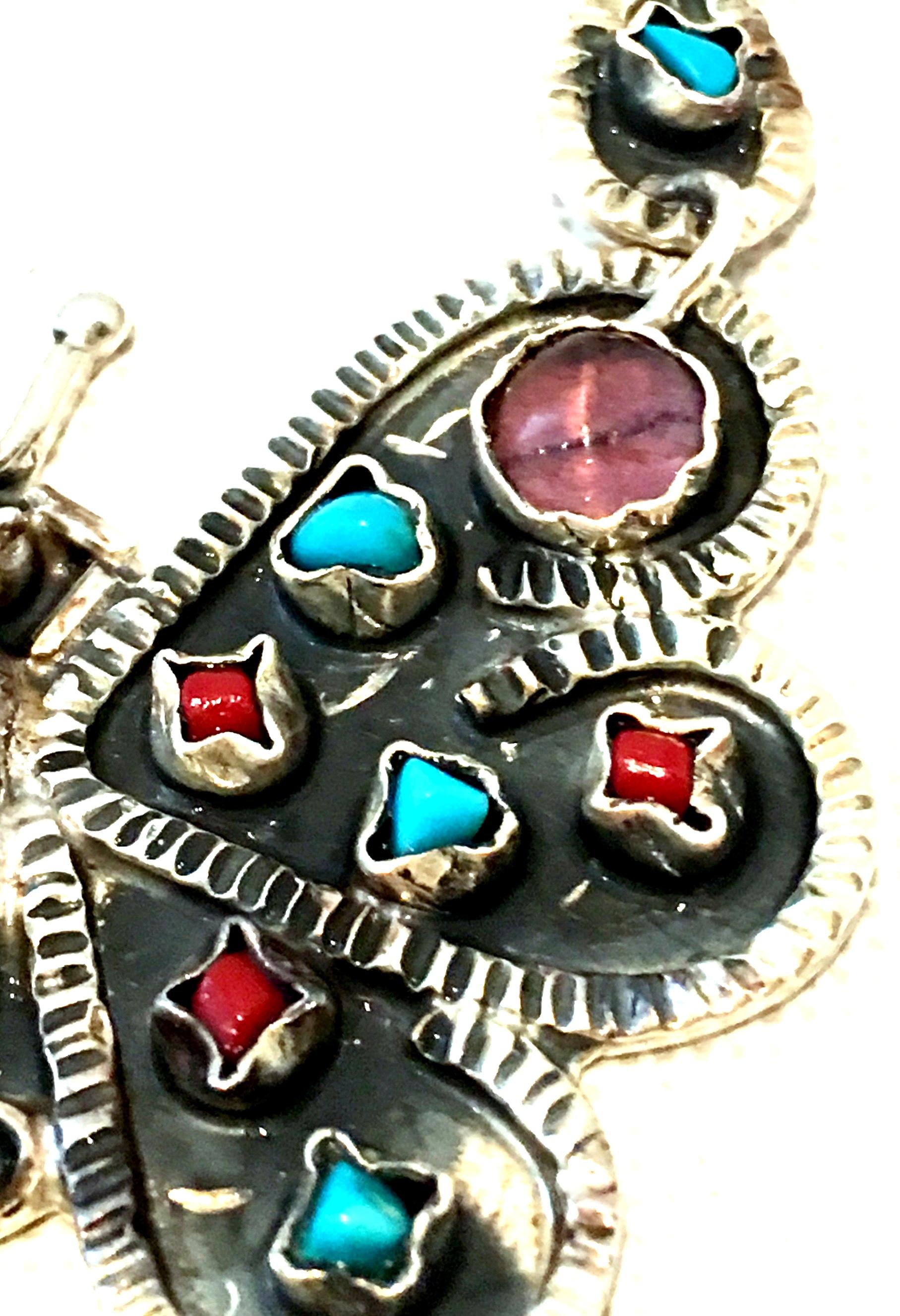  70'S Erika Hult Sterling Turquoise Coral & Amethyst Butterfly Necklace-Taxco For Sale 3