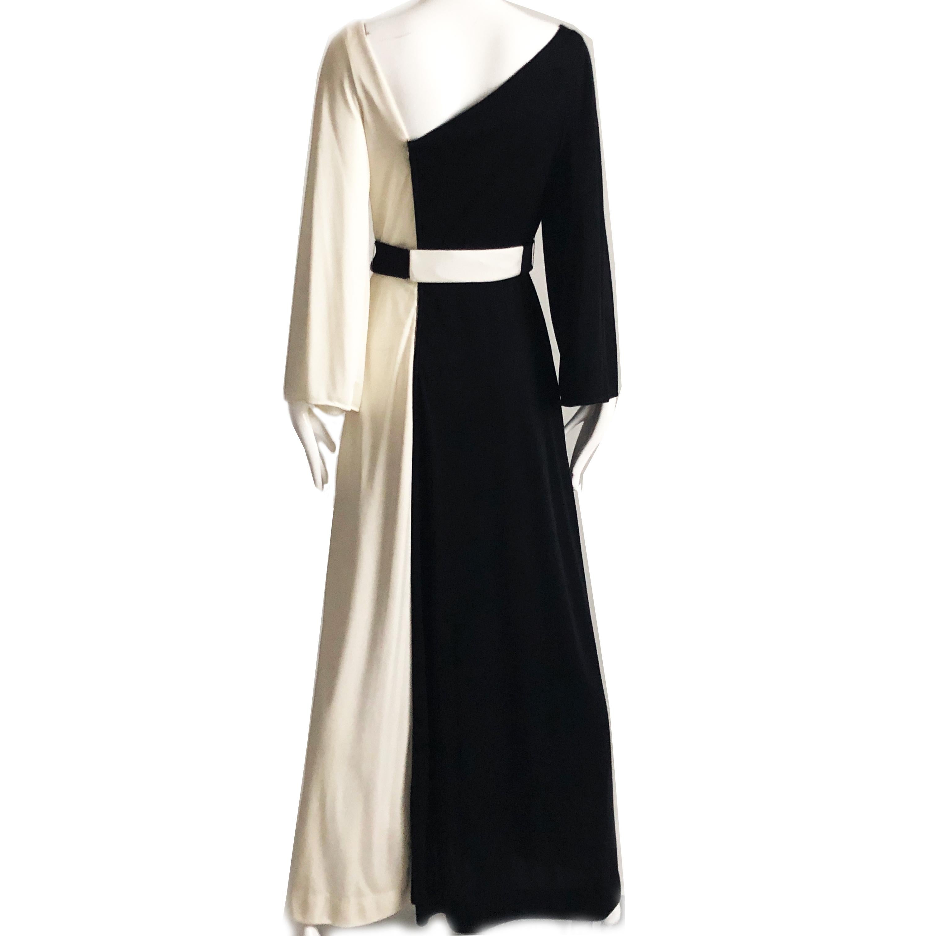 70s Estevez Evening Gown Belted Dress Eva Gabor Collection B/W Contrast Sz 10 2