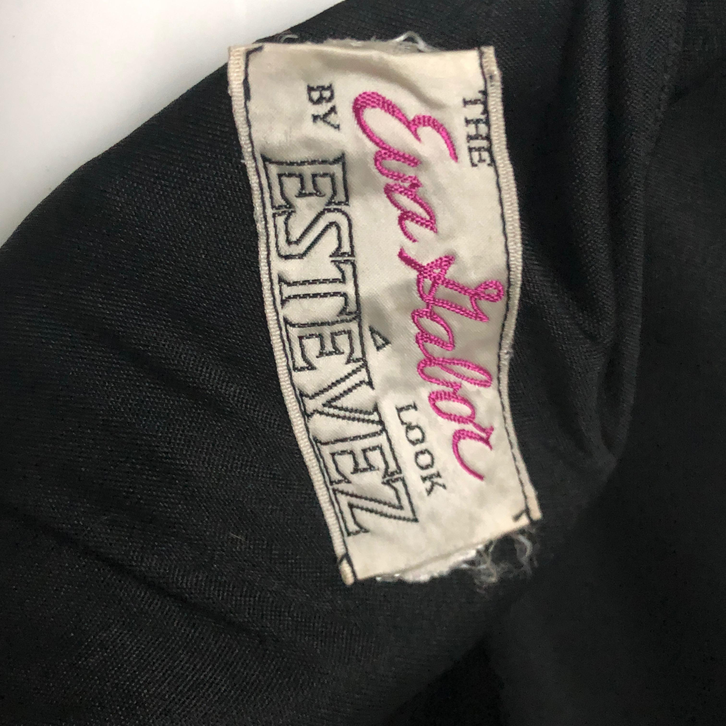 70s Estevez Evening Gown Belted Dress Eva Gabor Collection B/W Contrast Sz 10 3