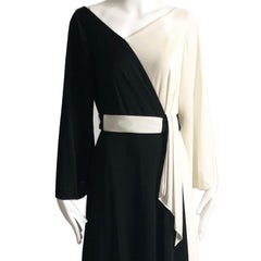 70s Estevez Evening Gown Belted Dress Eva Gabor Collection B/W Contrast Sz 10
