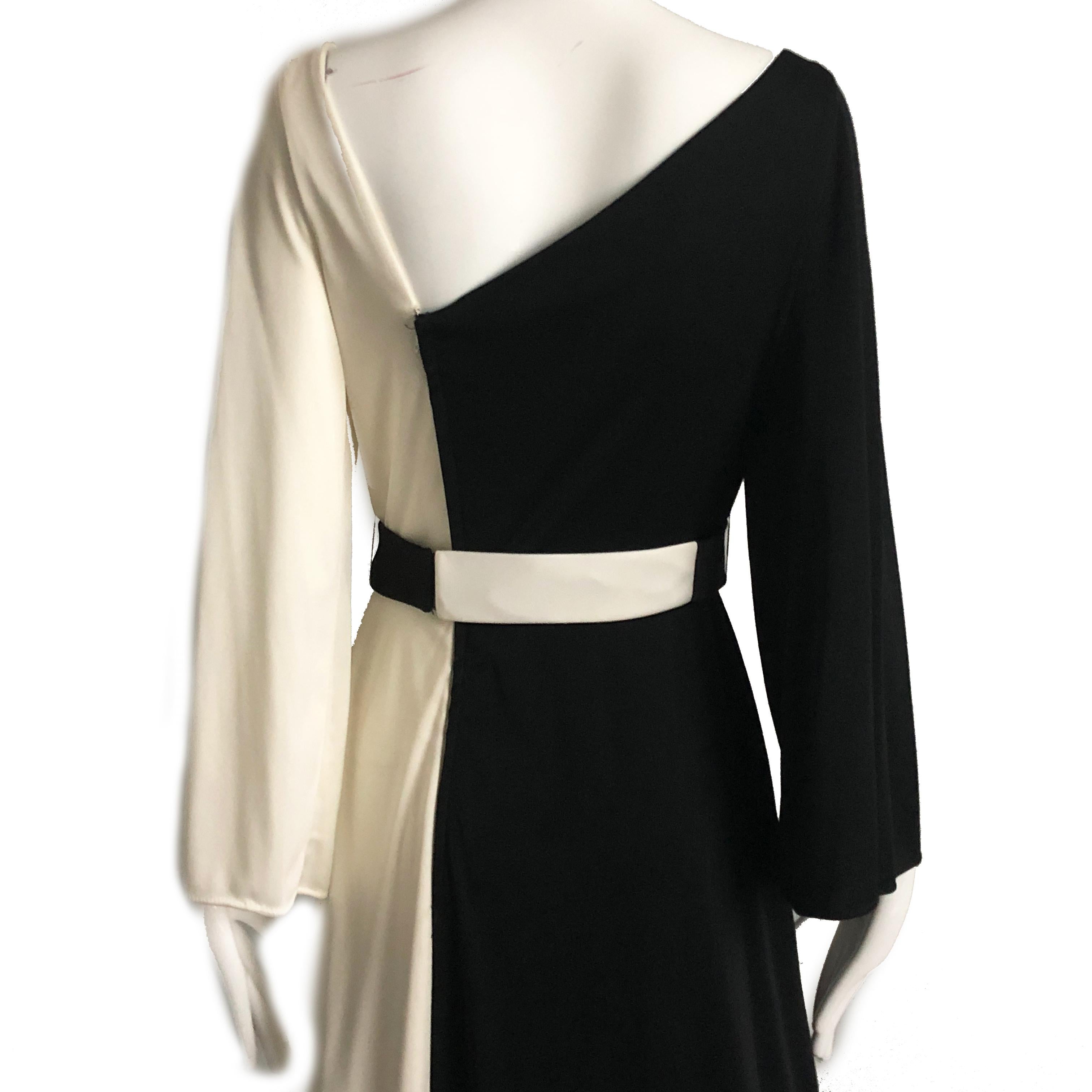 70s Estevez Evening Gown Belted Dress Eva Gabor Collection B/W Contrast Sz 10 1