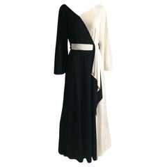 70s Estevez Evening Gown Belted Dress Eva Gabor Collection B/W Contrast Sz 10