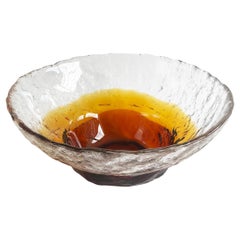 70er Finnland, Eisglasschale in Felsenform, Sommerso-Bernstein von Pertti Santalahti, Humppila