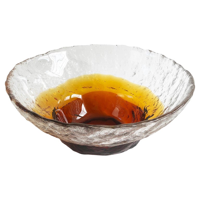 70s Finnland, Rocky Ice Glas Bowl, Sommerso Amber by Pertti Santalahti, Humppila For Sale at 1stDibs