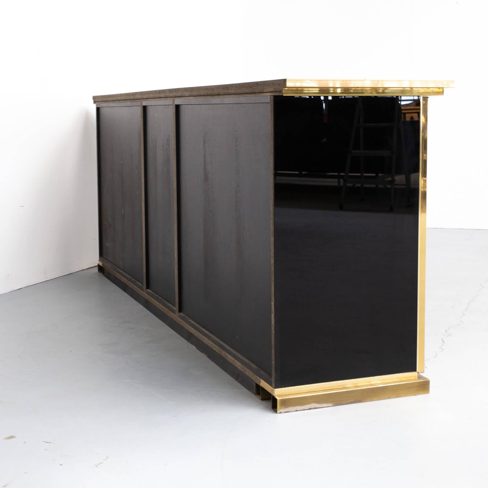 20th Century 70s Five Door Belgium Black and Brass Sideboard in Hollywood Regency Style For Sale