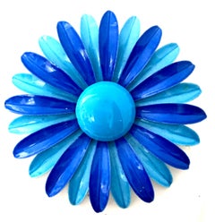 70'S "Flower Power" Enamel Two-Tone Blue Large Flower Brooch