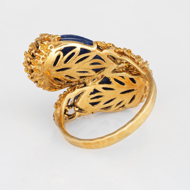 1970s Fluted Lapis Lazuli Bypass Ring 18 Karat Yellow Gold Brutalist ...