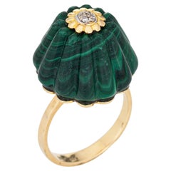 70s Fluted Malachite Diamond Ring Vintage Cocktail Estate Fine Jewelry