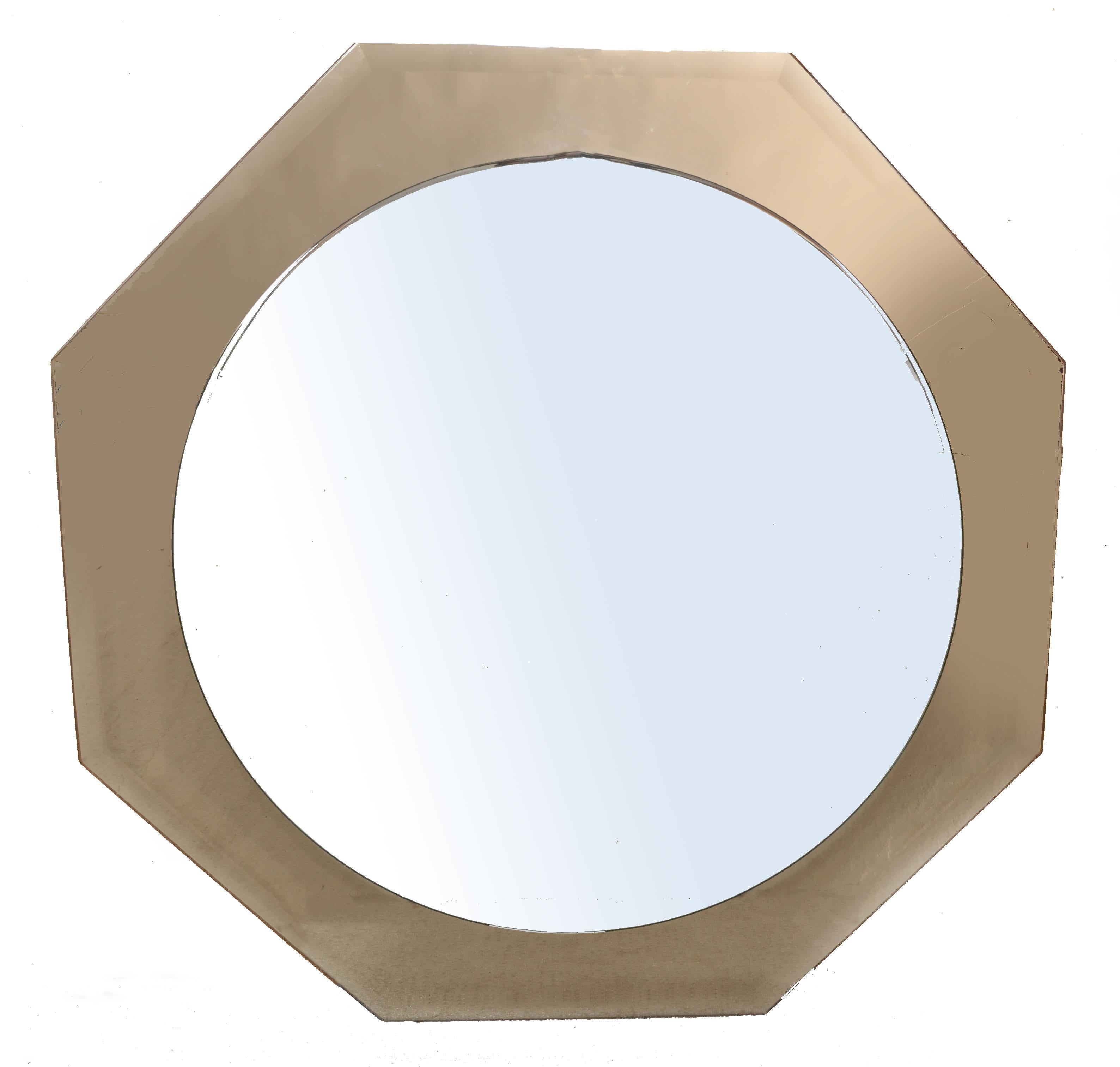 Fontana Arte anni '70 Specchio da parete in vetro fumé ottagonale smussato Deco Mirror Veca in vendita 6