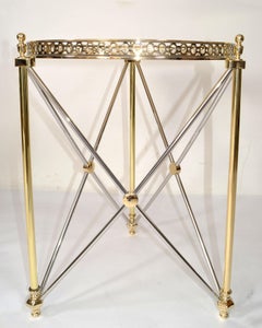 70s French Maison Jansen Style Brass Chrome Round Tray Top End Side Drink Table