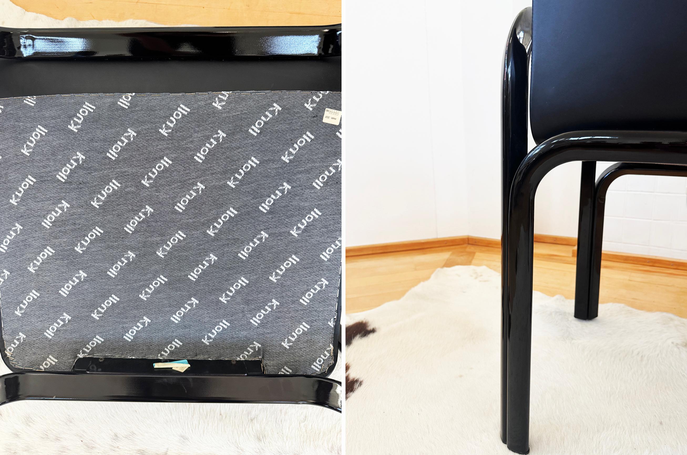 70s Gae Aulenti Knoll Black Orsay Square Mod 54 Table + 4 Blk Leather Chairs SET im Angebot 8