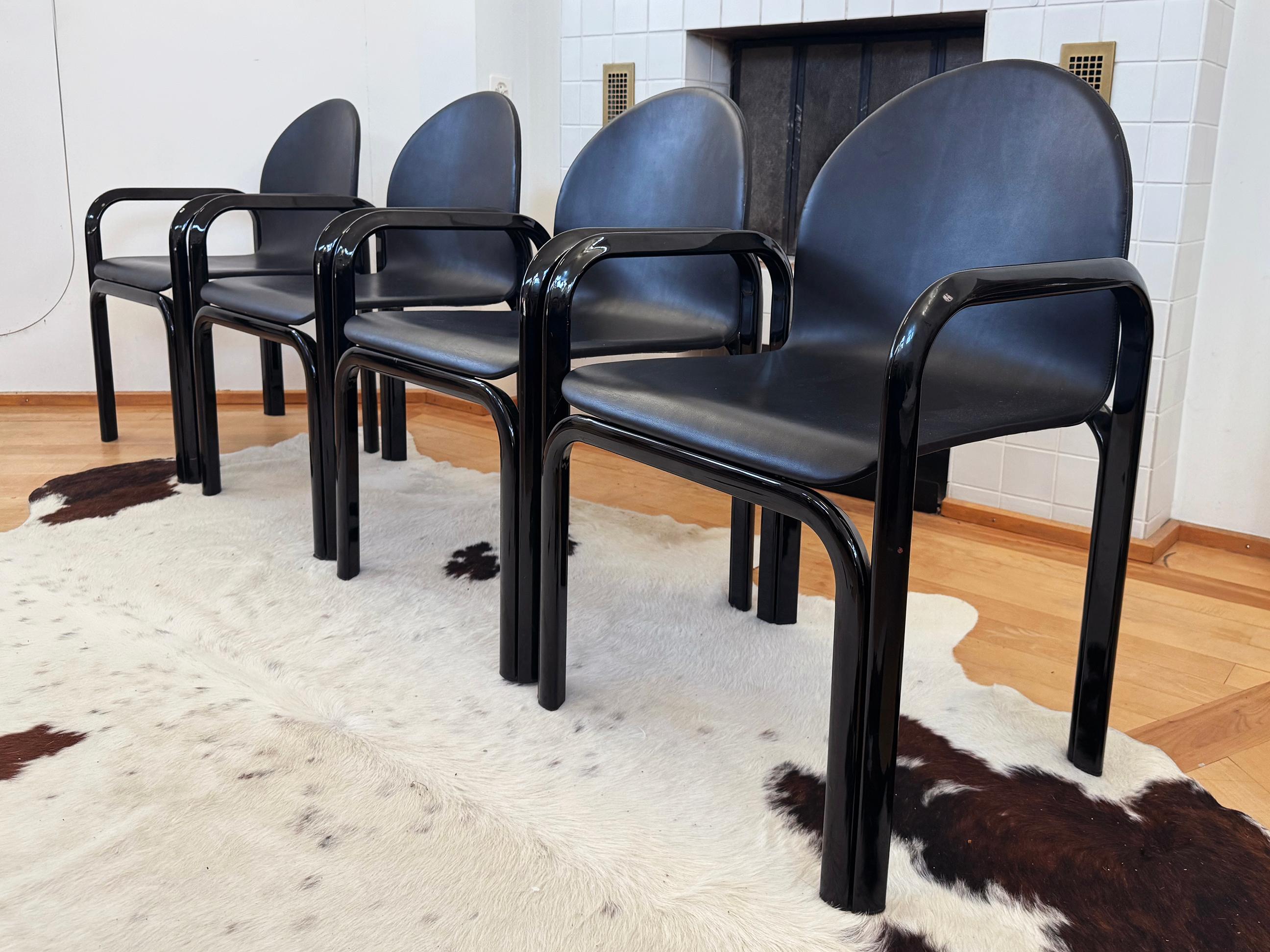 70s Gae Aulenti Knoll Black Orsay Square Mod 54 Table + 4 Blk Leather Chairs SET im Angebot 9