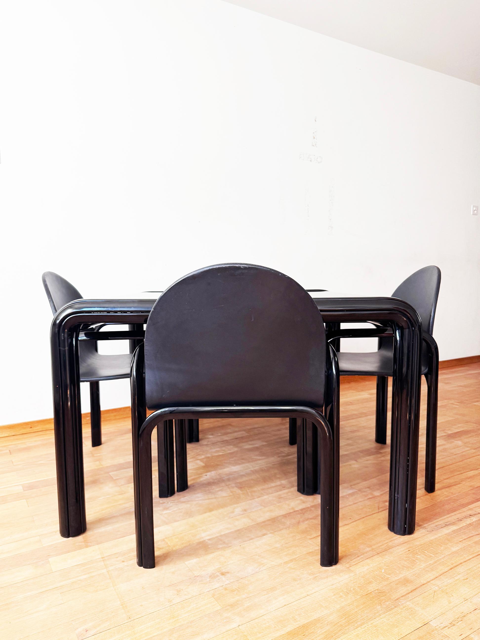 70s Gae Aulenti Knoll Black Orsay Square Mod 54 Table + 4 Blk Leather Chairs SET im Angebot 11