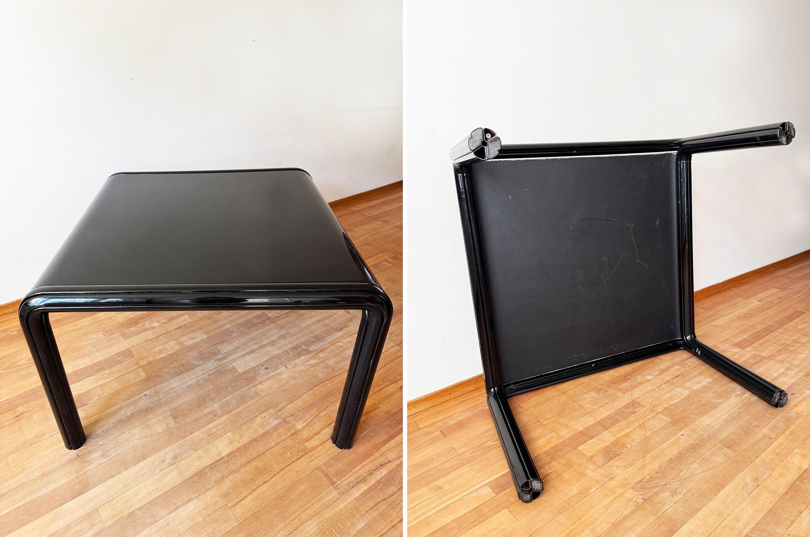 70s Gae Aulenti Knoll Black Orsay Square Mod 54 Table + 4 Blk Leather Chairs SET im Angebot 12