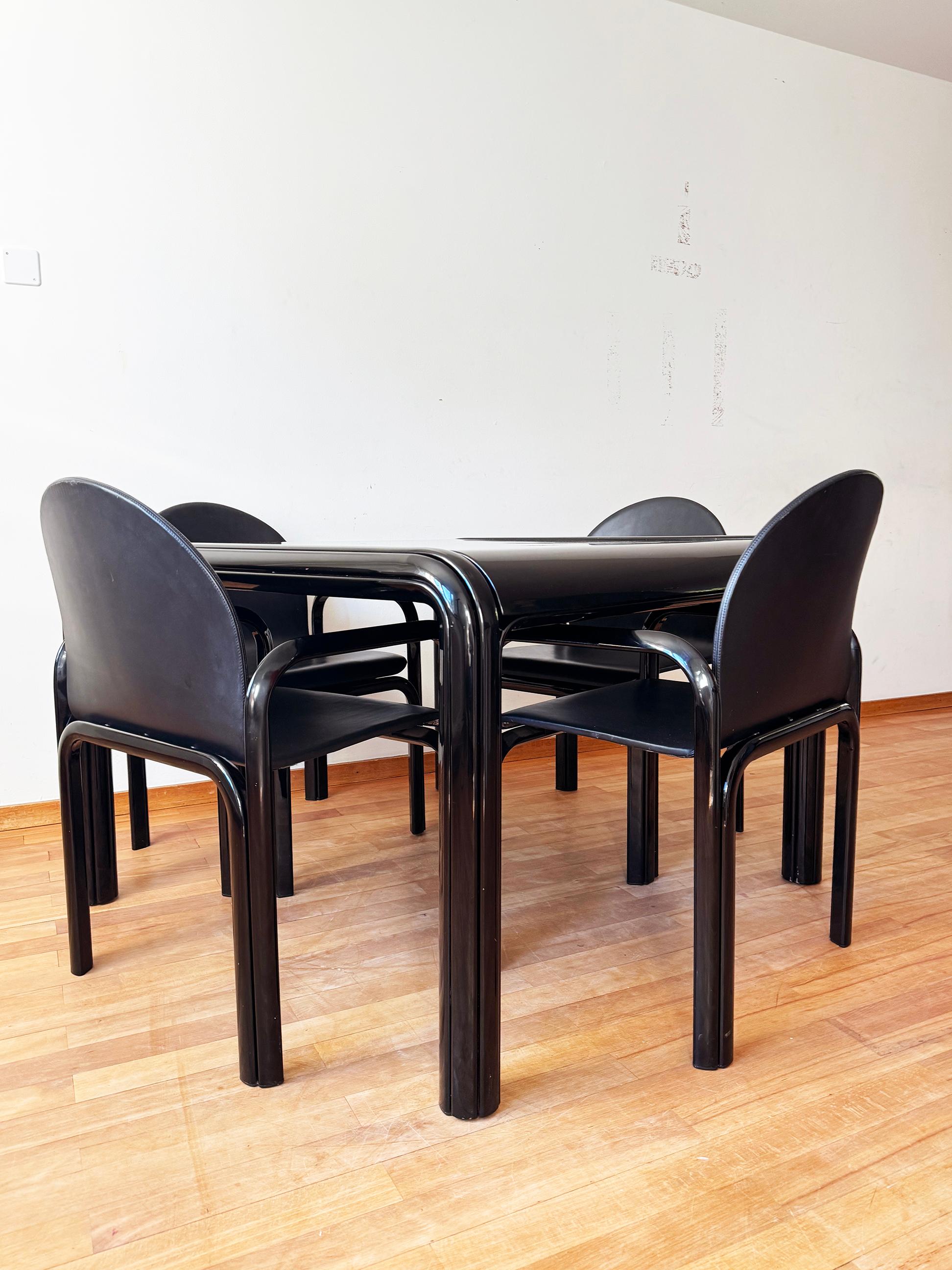 70s Gae Aulenti Knoll Black Orsay Square Mod 54 Table + 4 Blk Leather Chairs SET (Postmoderne) im Angebot
