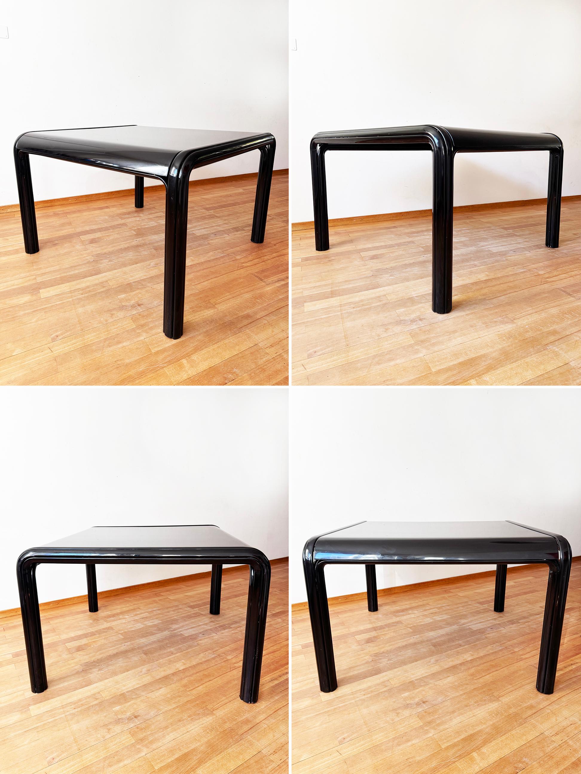 70s Gae Aulenti Knoll Black Orsay Square Mod 54 Table + 4 Blk Leather Chairs SET (Italienisch) im Angebot