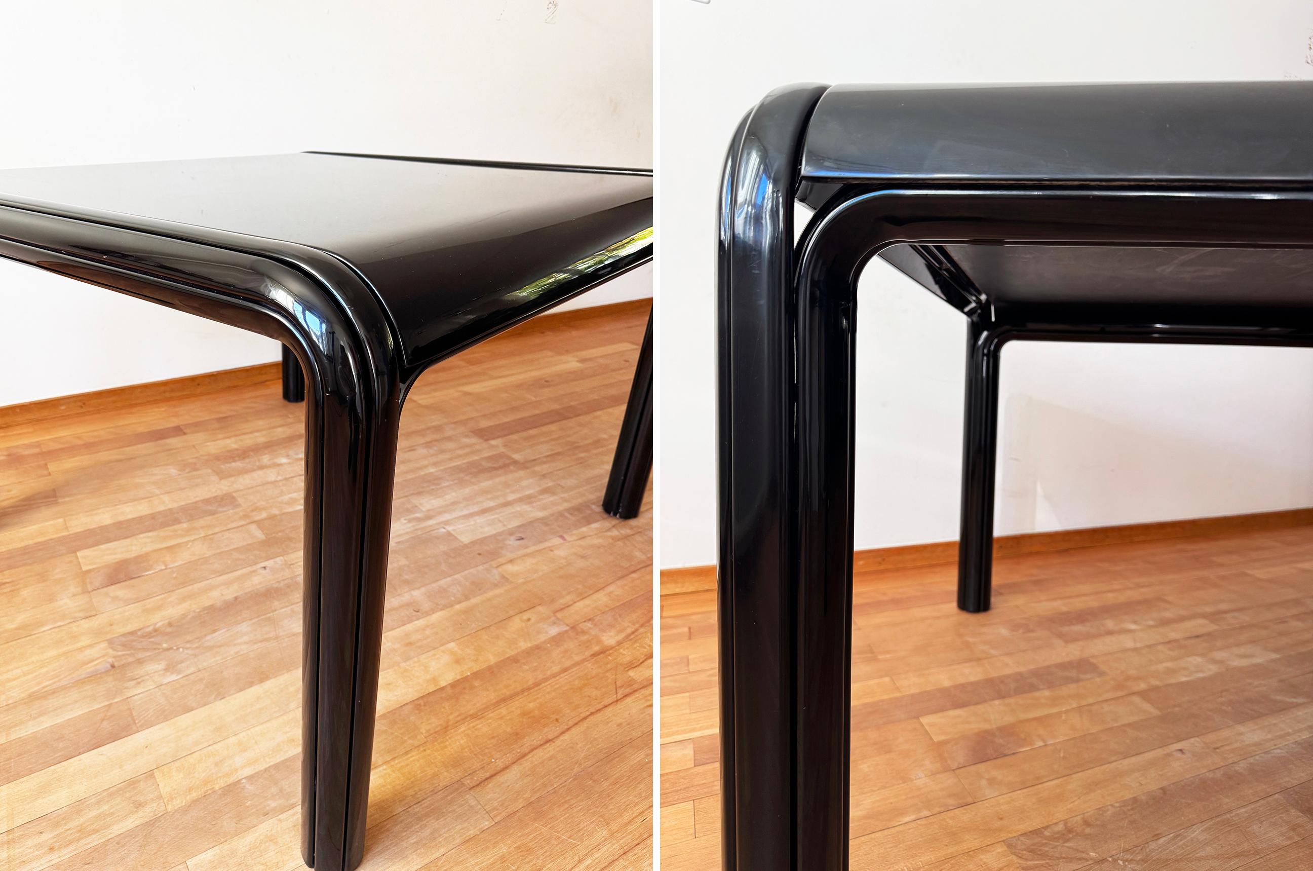 70s Gae Aulenti Knoll Black Orsay Square Mod 54 Table + 4 Blk Leather Chairs SET im Zustand „Gut“ im Angebot in Basel, BS