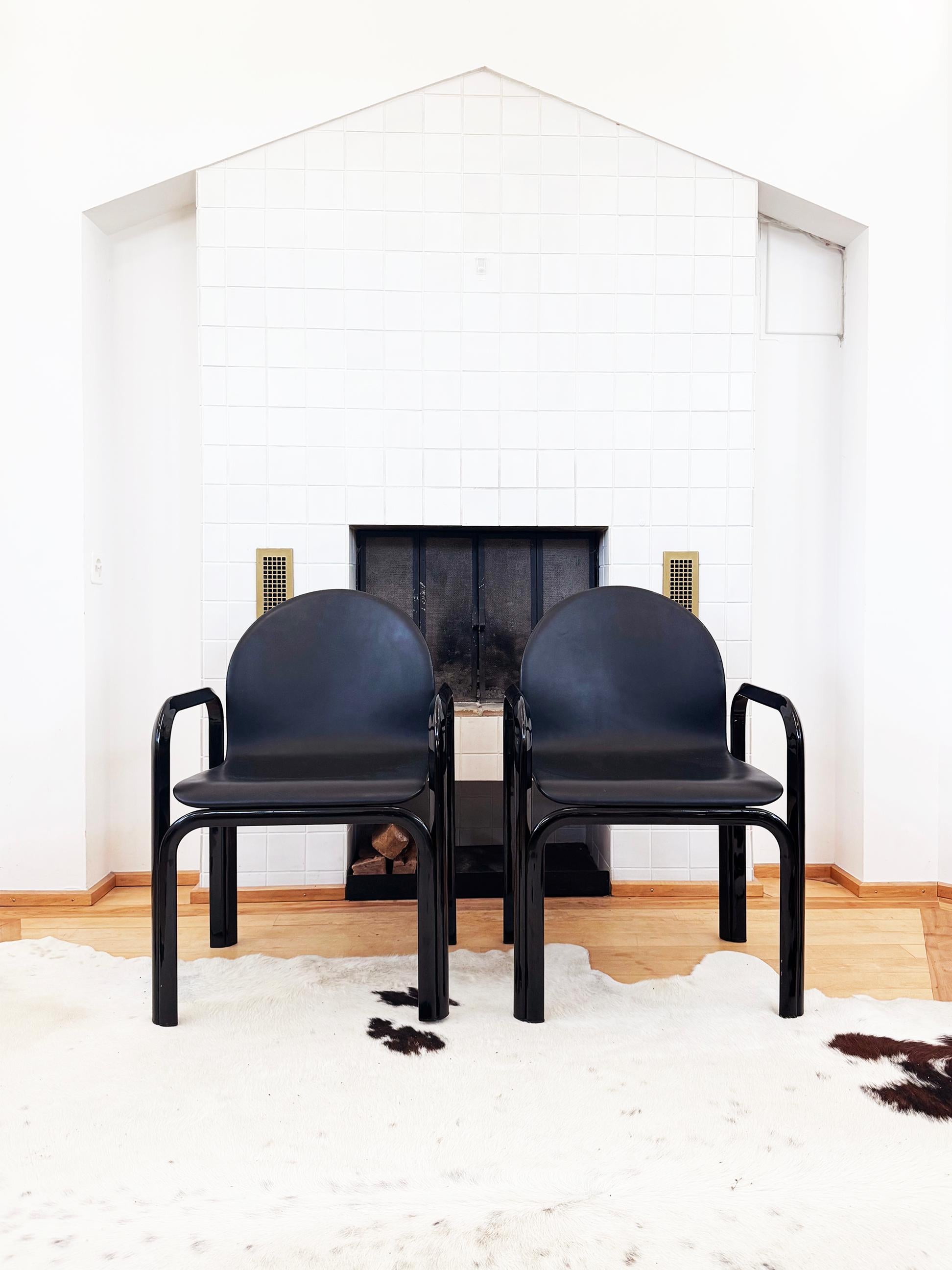 70s Gae Aulenti Knoll Black Orsay Square Mod 54 Table + 4 Blk Leather Chairs SET (Aluminium) im Angebot