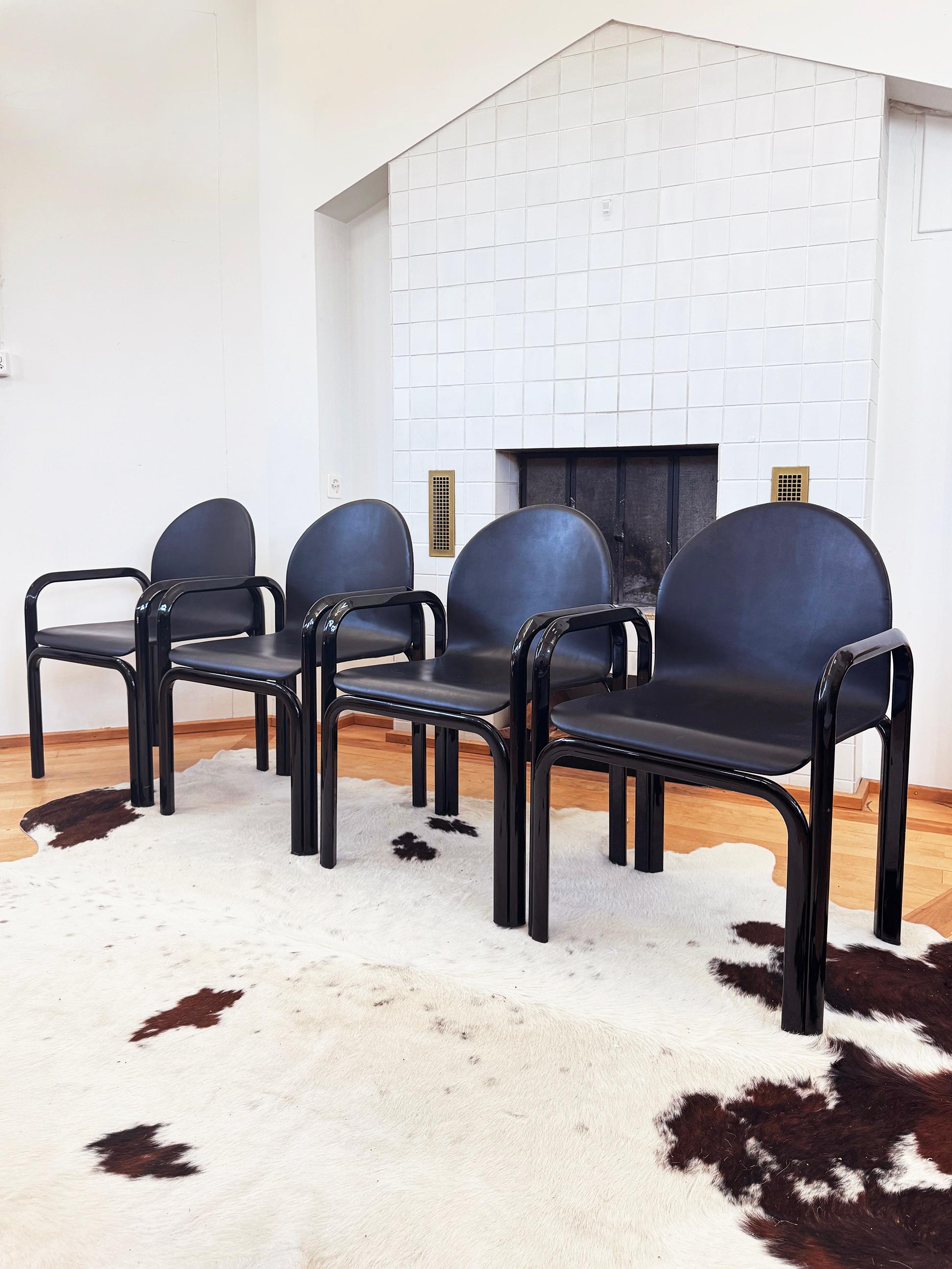 70s Gae Aulenti Knoll Black Orsay Square Mod 54 Table + 4 Blk Leather Chairs SET im Angebot 1