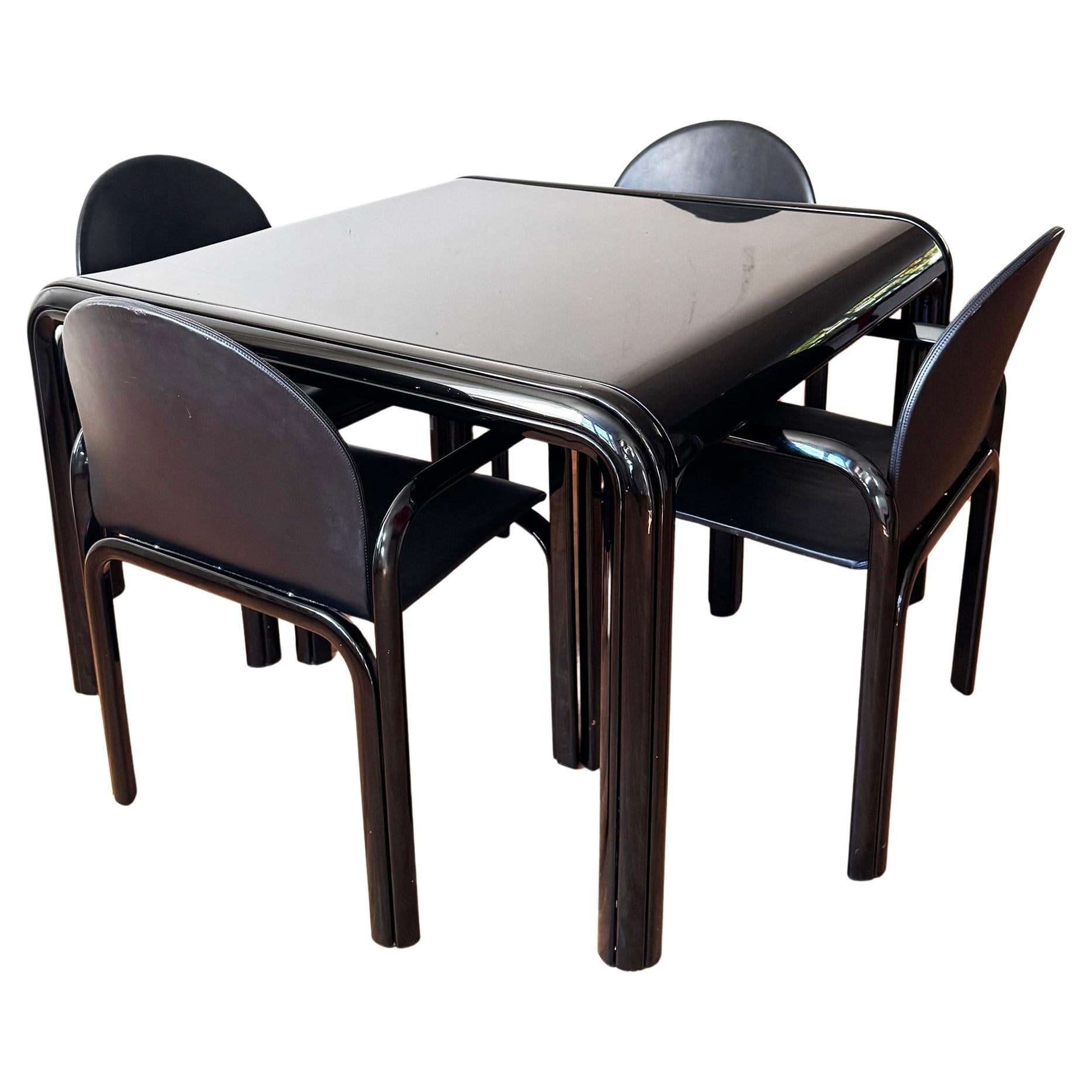 70s Gae Aulenti Knoll Black Orsay Square Mod 54 Table + 4 Blk Leather Chairs SET