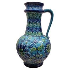 Vintage 70s German Ceramic Blue green Flowers Vase 