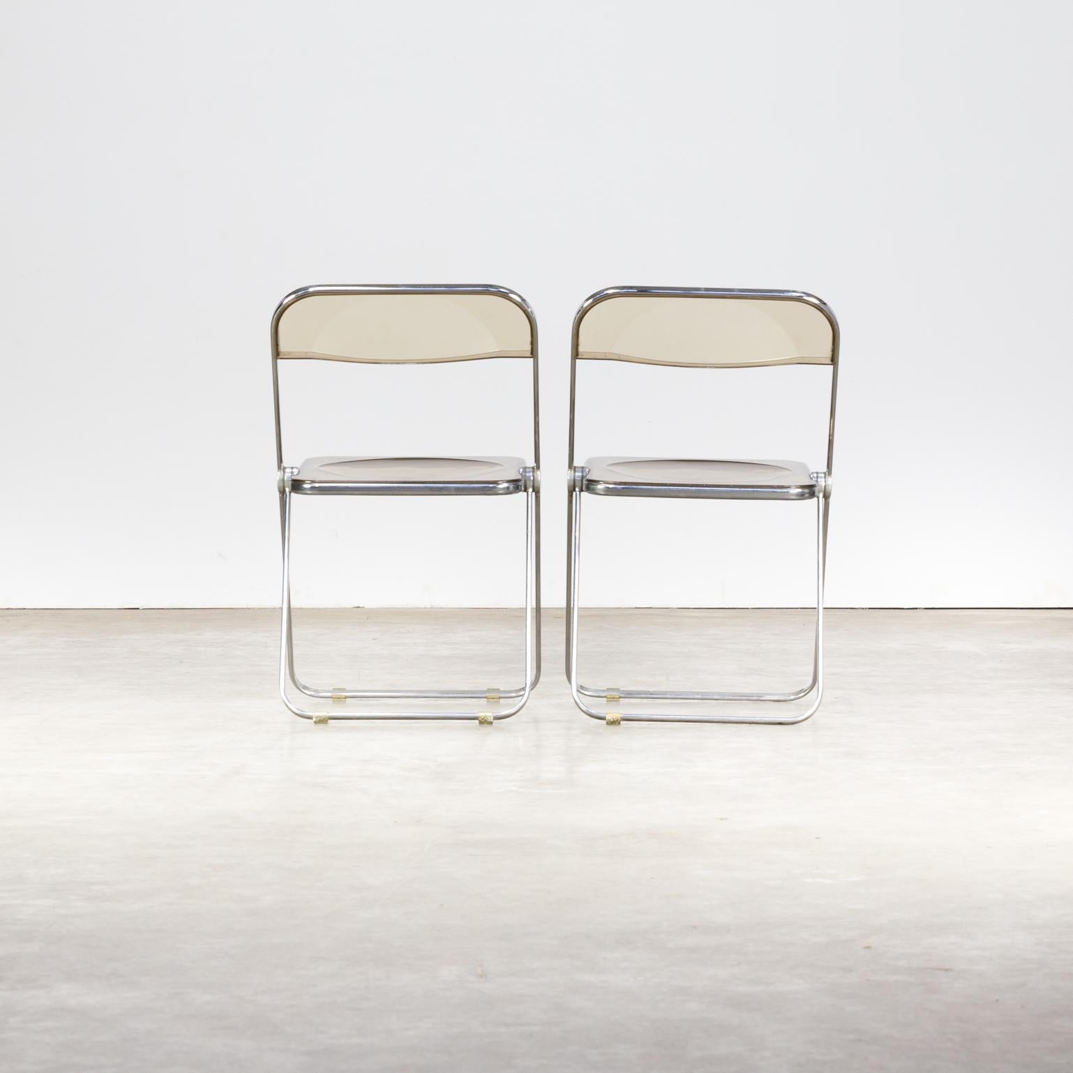 Chrome 1970s Giancarlo Piretti ‘Plia’ Folding Chair for Castelli Set of 2 For Sale
