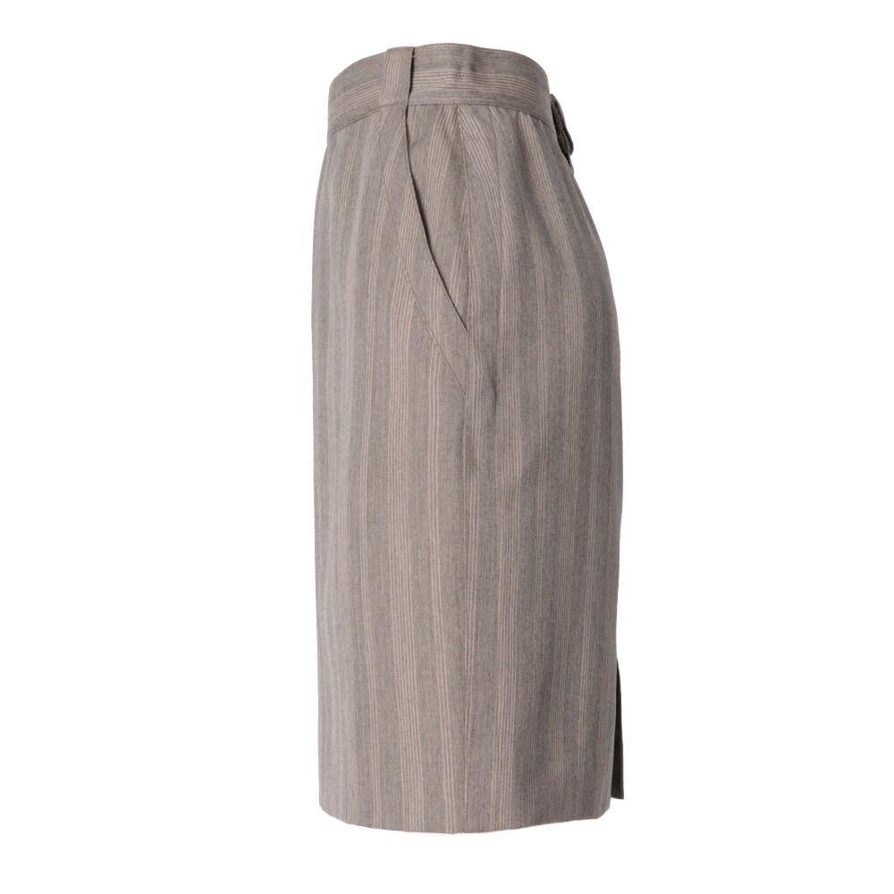 Gray 70s Gianni Versace Vintage striped grey wool knee-length skirt
