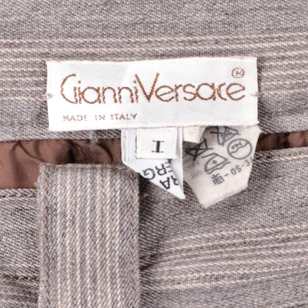 70s Gianni Versace Vintage striped grey wool knee-length skirt 2