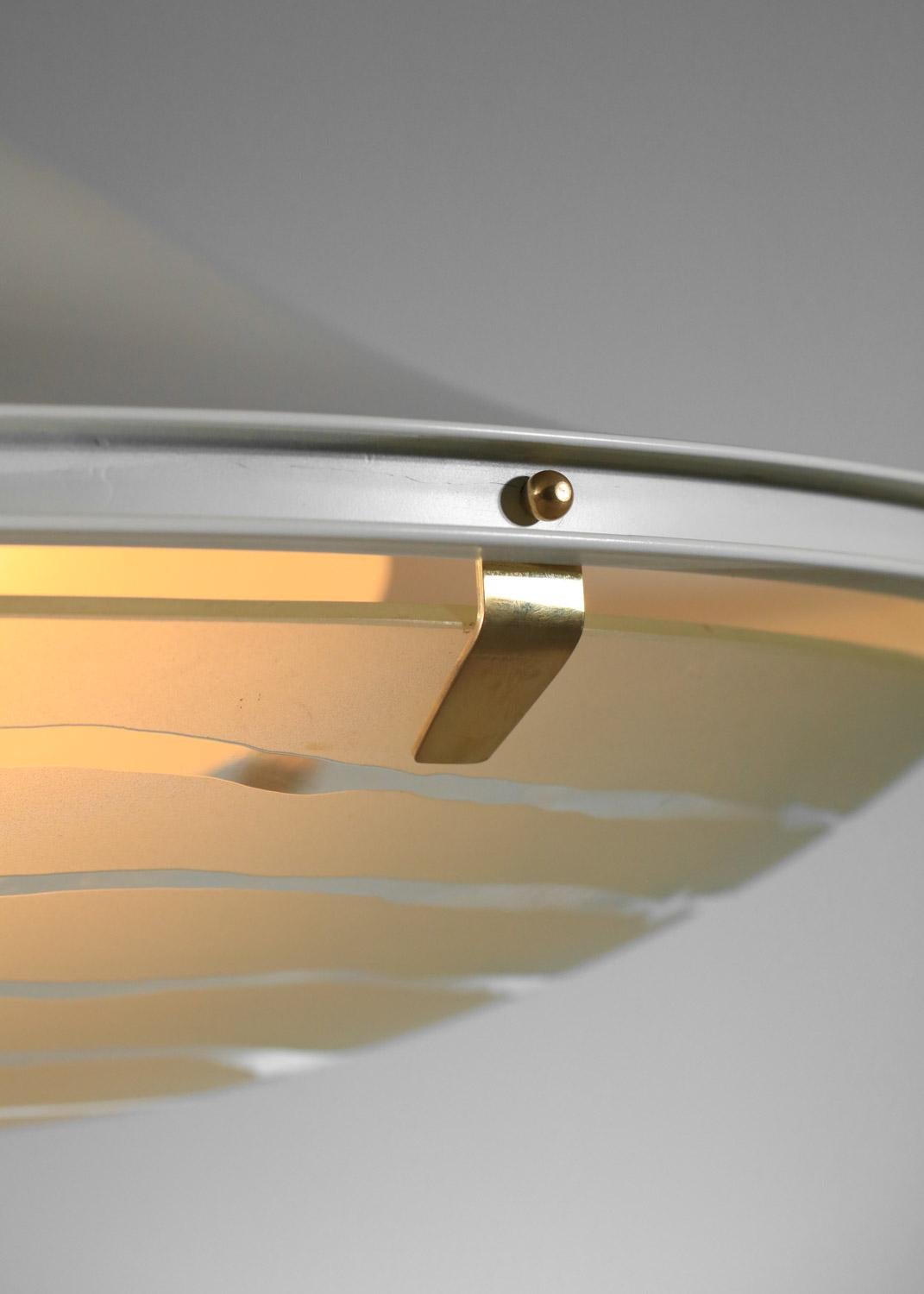 70s glass and lacquered metal chandelier by Gaetano Sciolari for Stilnovo In Good Condition For Sale In Ternay, Auvergne-Rhône-Alpes