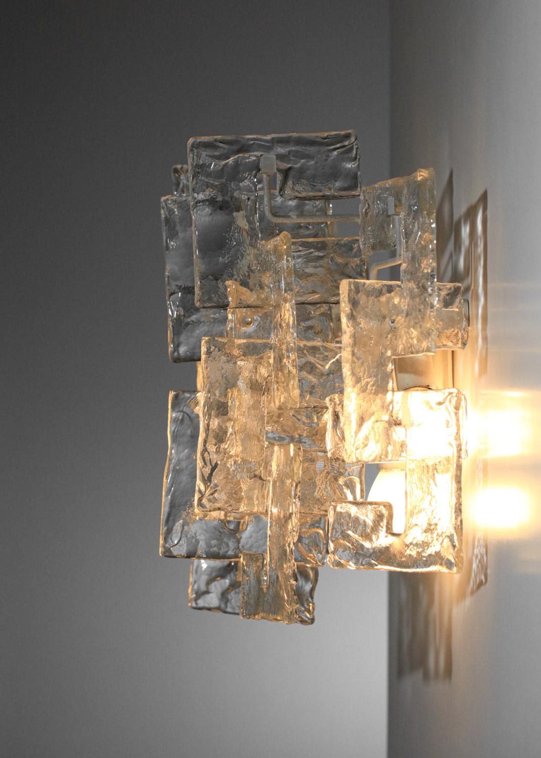Metal 70's glass wall sconce by Carlo Nason for Mazzega