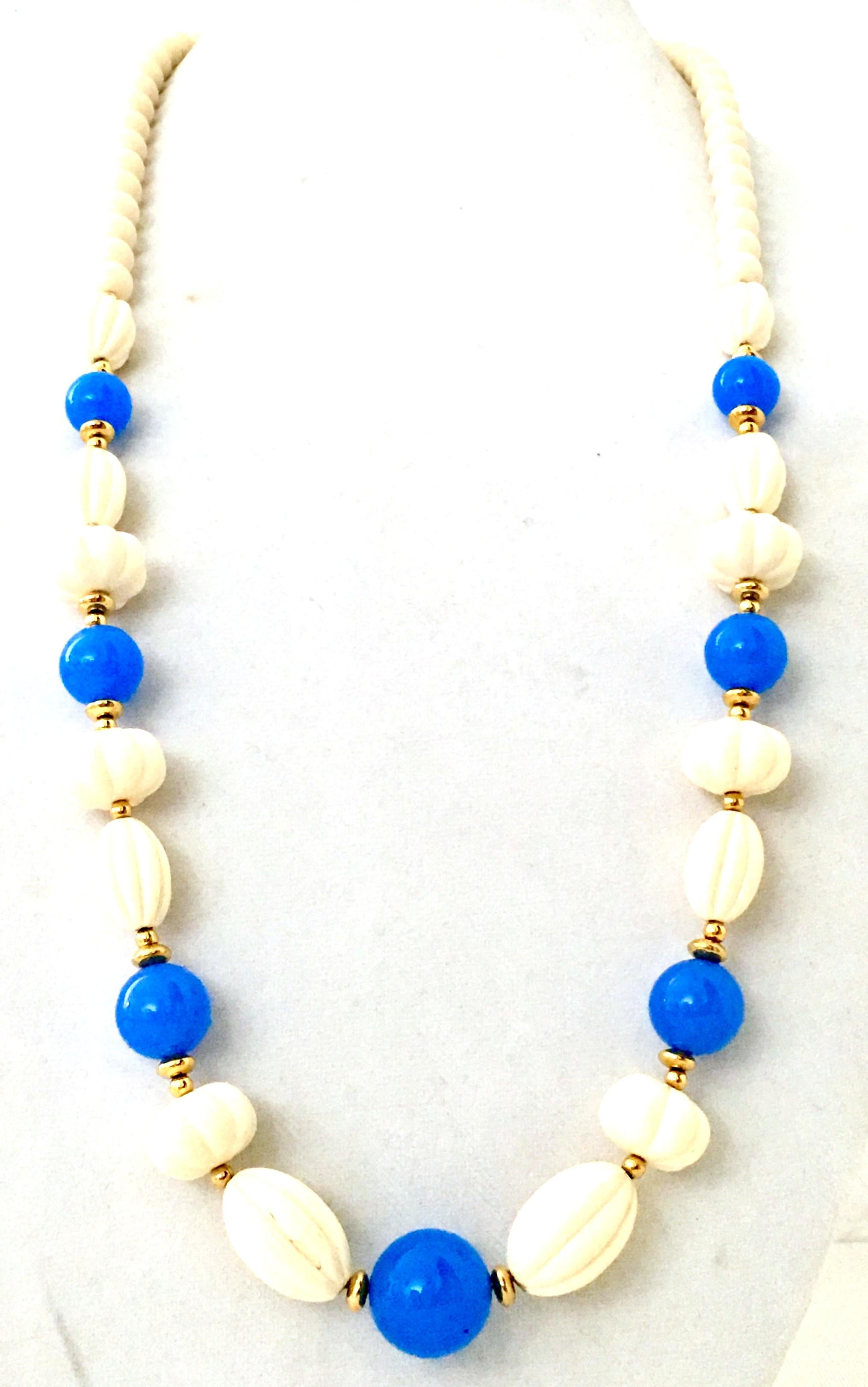 70'S Gold, Blue & Ivory Lucite Bead Necklace By, Trifari In Excellent Condition For Sale In West Palm Beach, FL