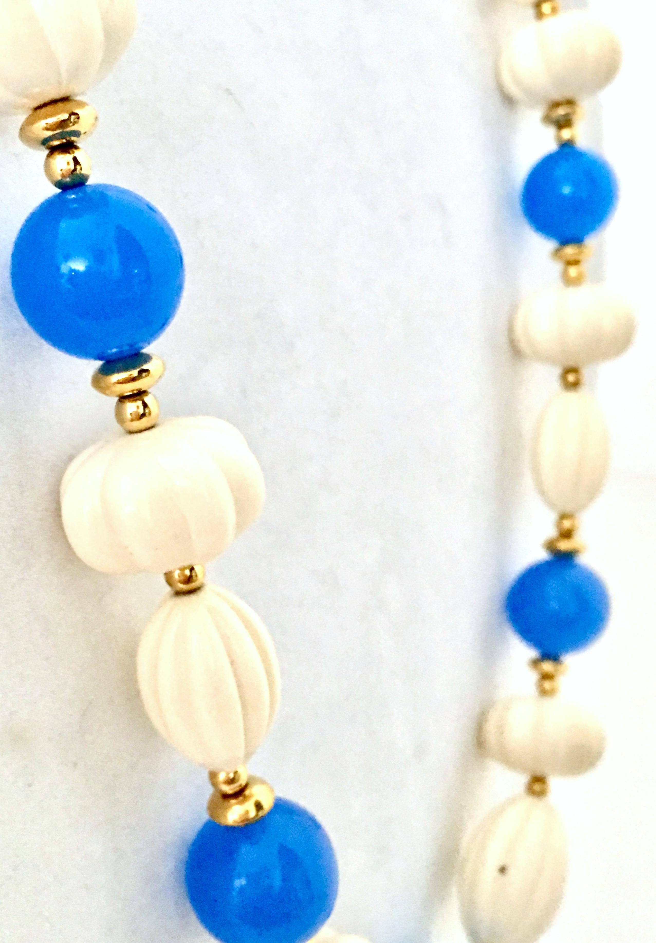 70'S Gold, Blue & Ivory Lucite Bead Necklace By, Trifari For Sale 1