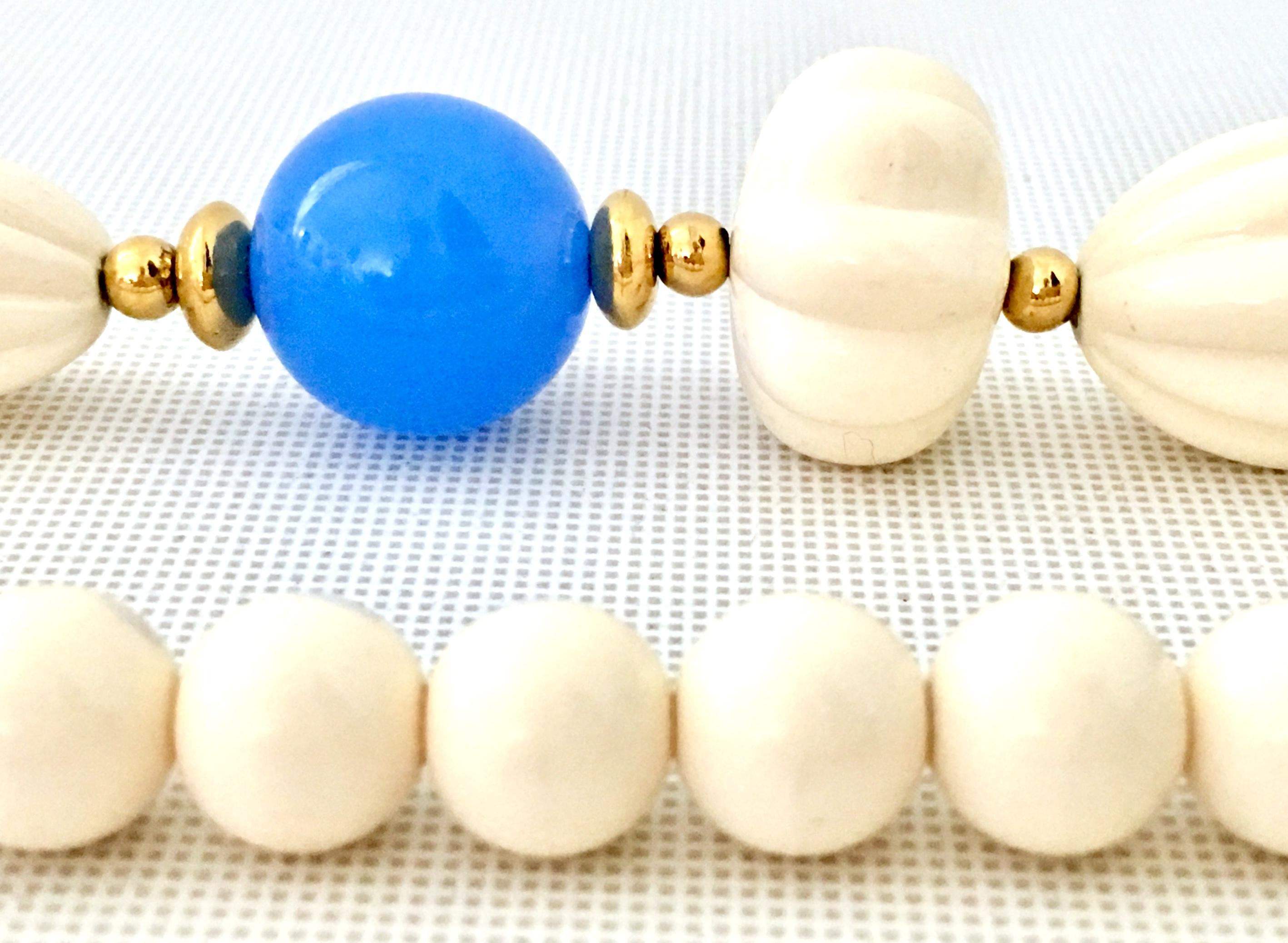 70'S Gold, Blue & Ivory Lucite Bead Necklace By, Trifari For Sale 3