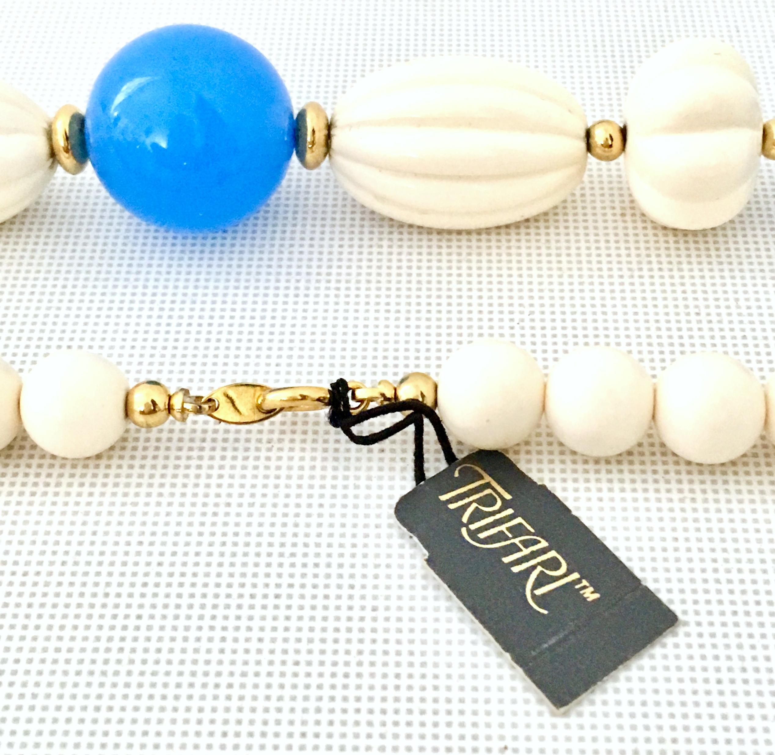 70'S Gold, Blue & Ivory Lucite Bead Necklace By, Trifari For Sale 2