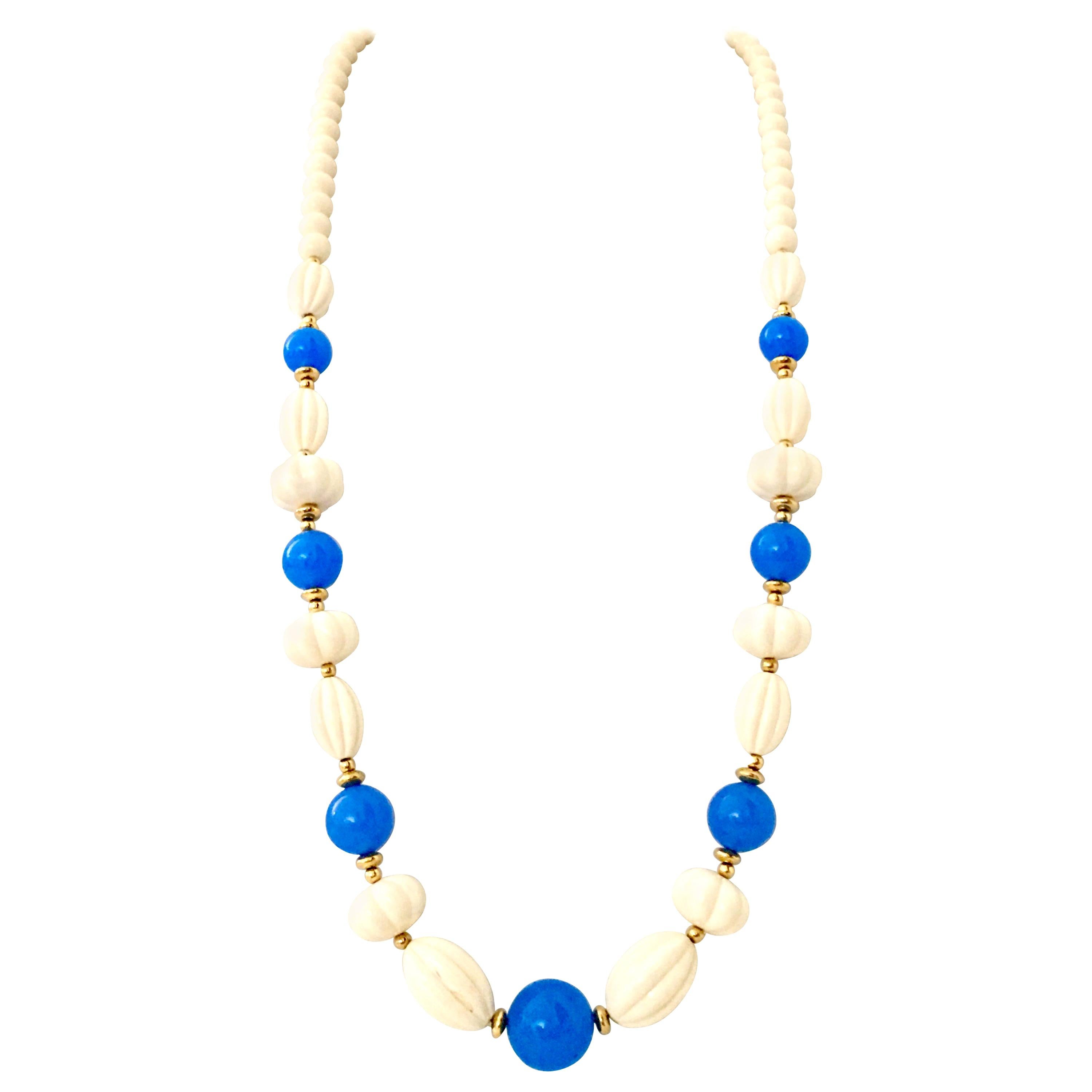 70'S Gold, Blue & Ivory Lucite Bead Necklace By, Trifari For Sale