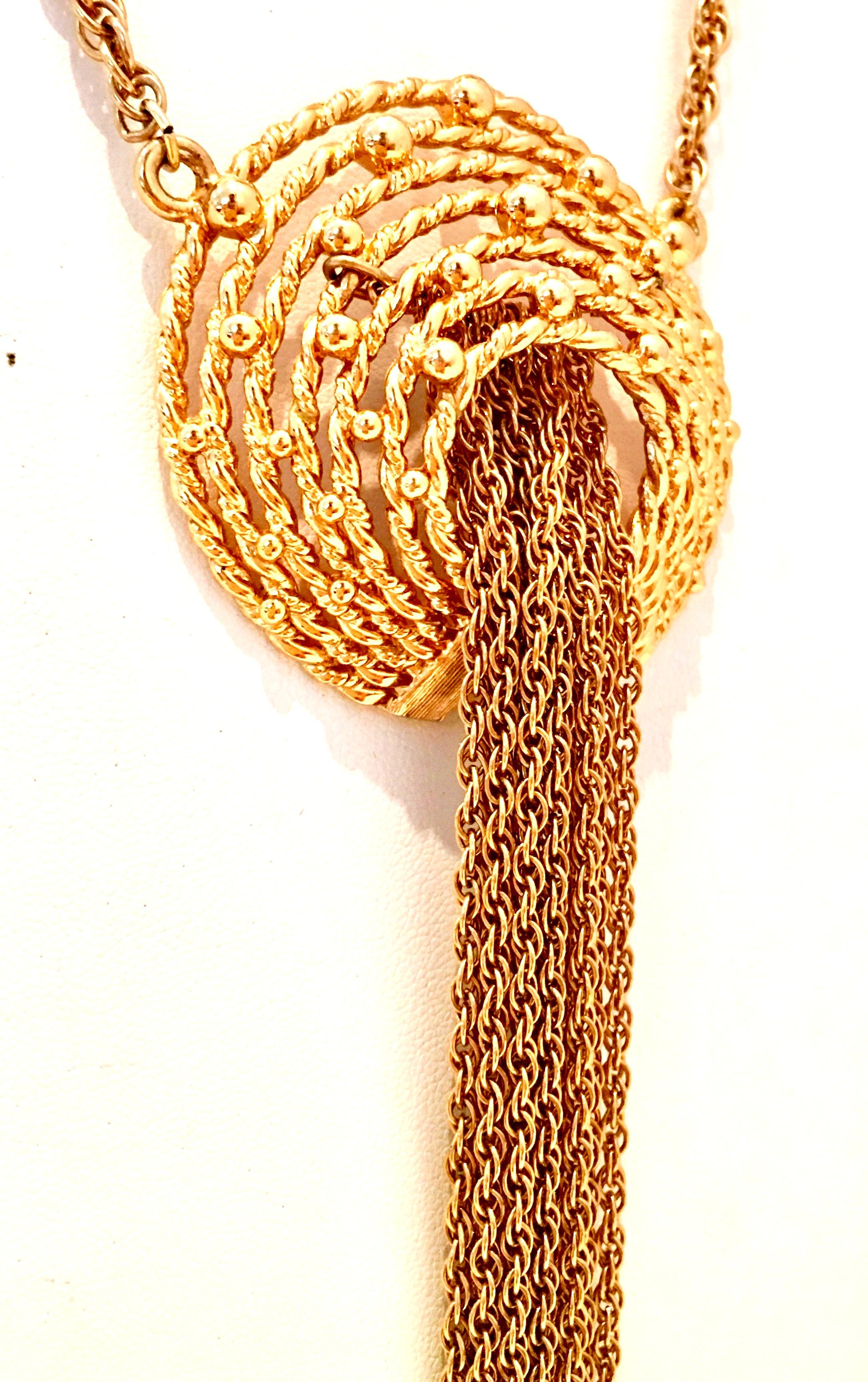 70'S Gold Fringe Tassel Medallion Opera Length Necklace By, Napier 4