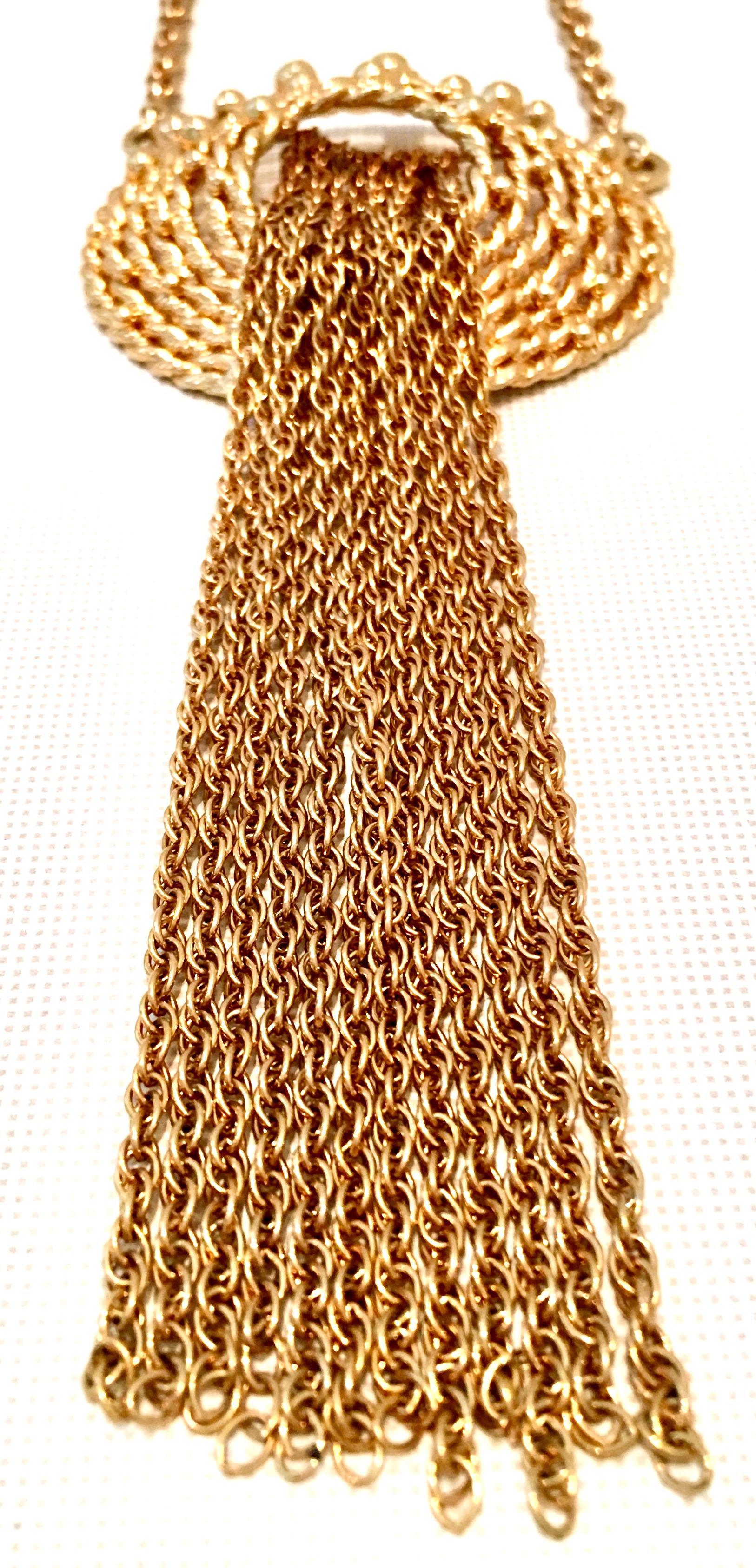 Women's or Men's 70'S Gold Fringe Tassel Medallion Opera Length Necklace By, Napier