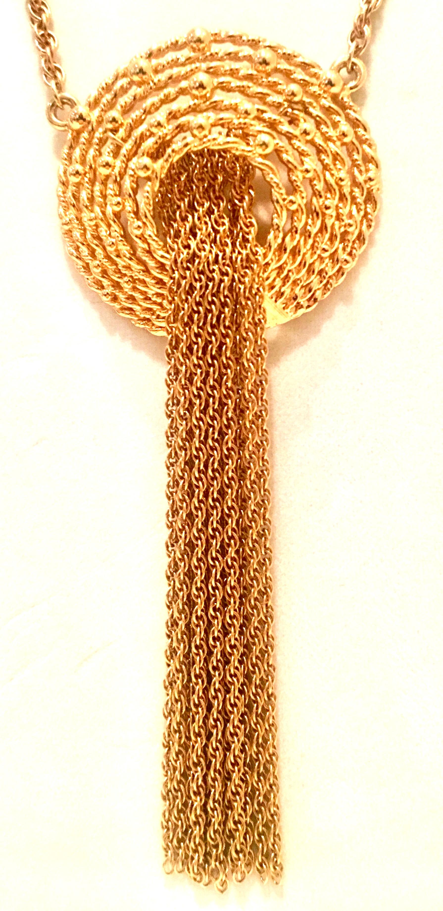 70'S Gold Fringe Tassel Medallion Opera Length Necklace By, Napier 2
