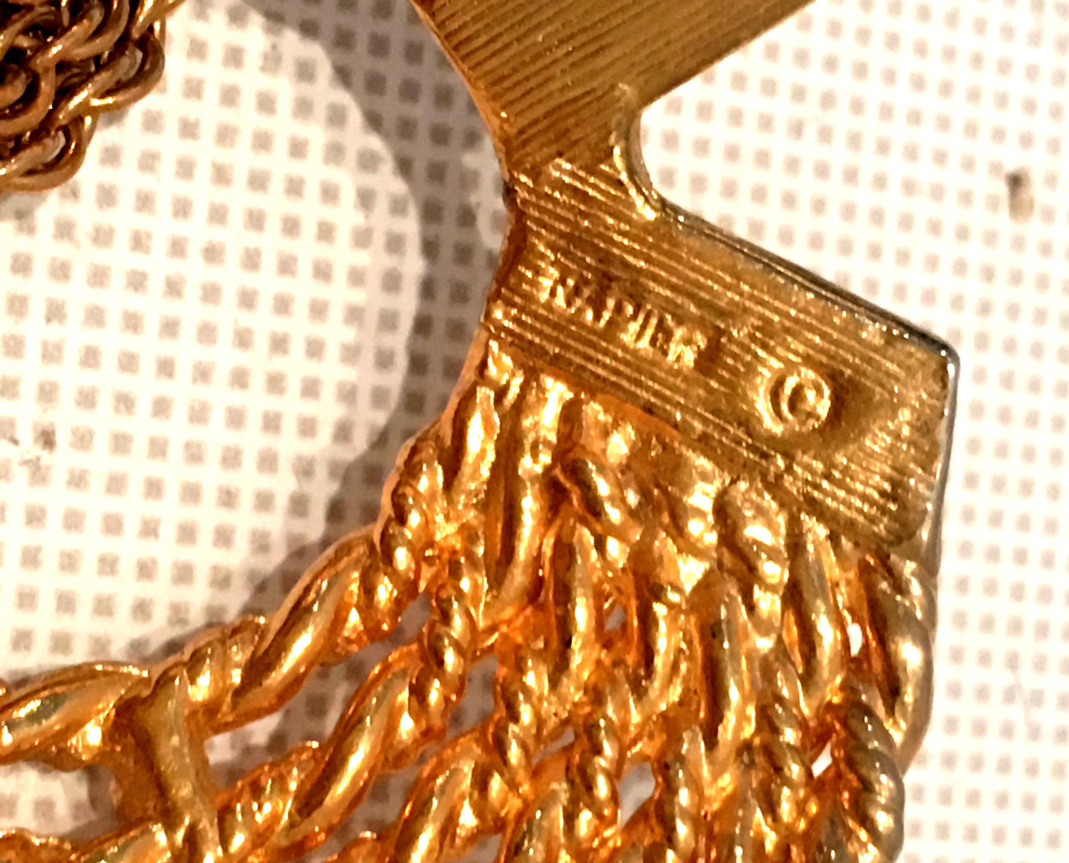 70'S Gold Fringe Tassel Medallion Opera Length Necklace By, Napier 8