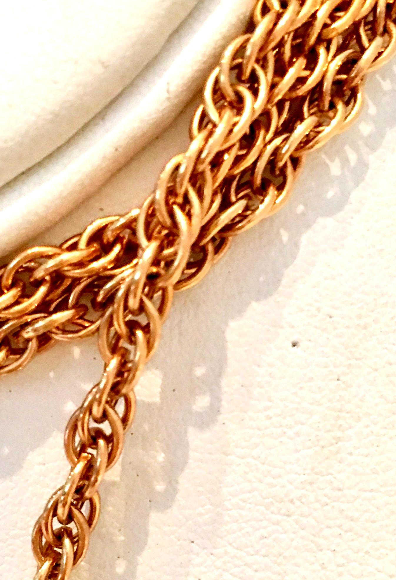 70'S Gold Fringe Tassel Medallion Opera Length Necklace By, Napier 7