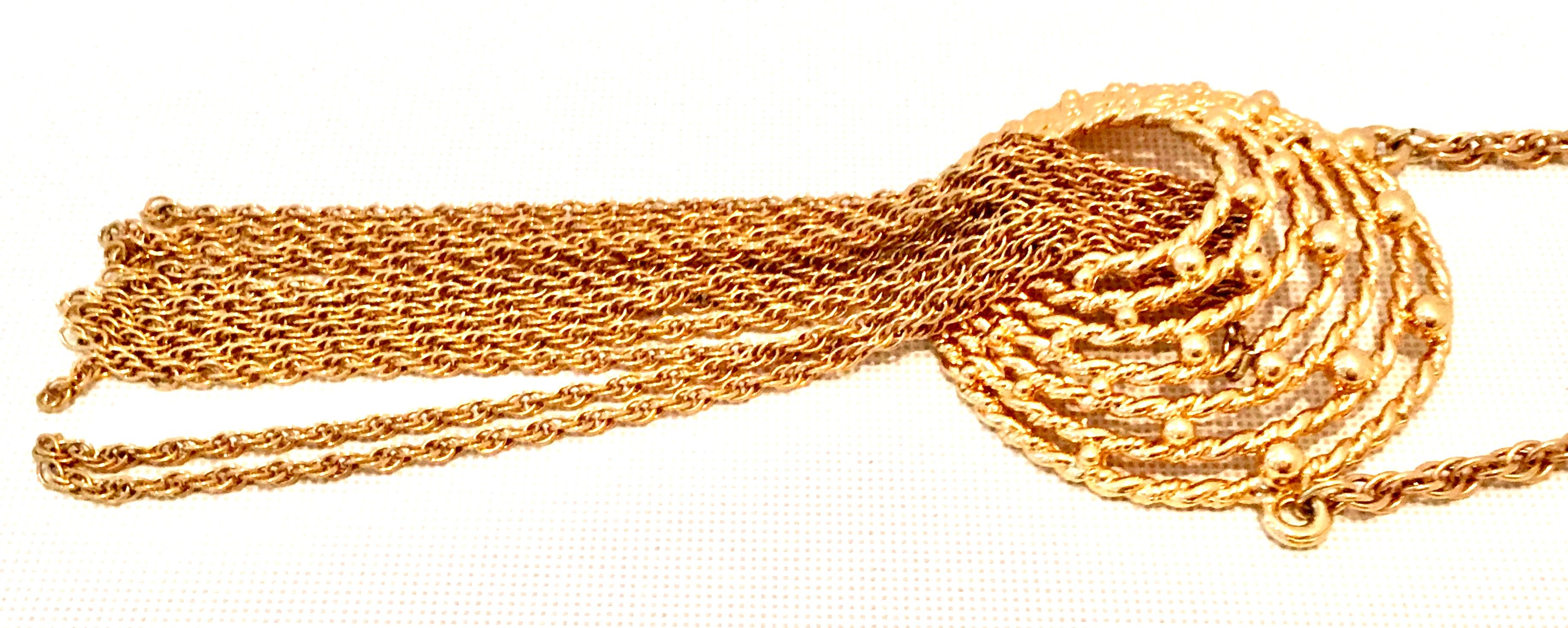 70'S Gold Fringe Tassel Medallion Opera Length Necklace By, Napier 1