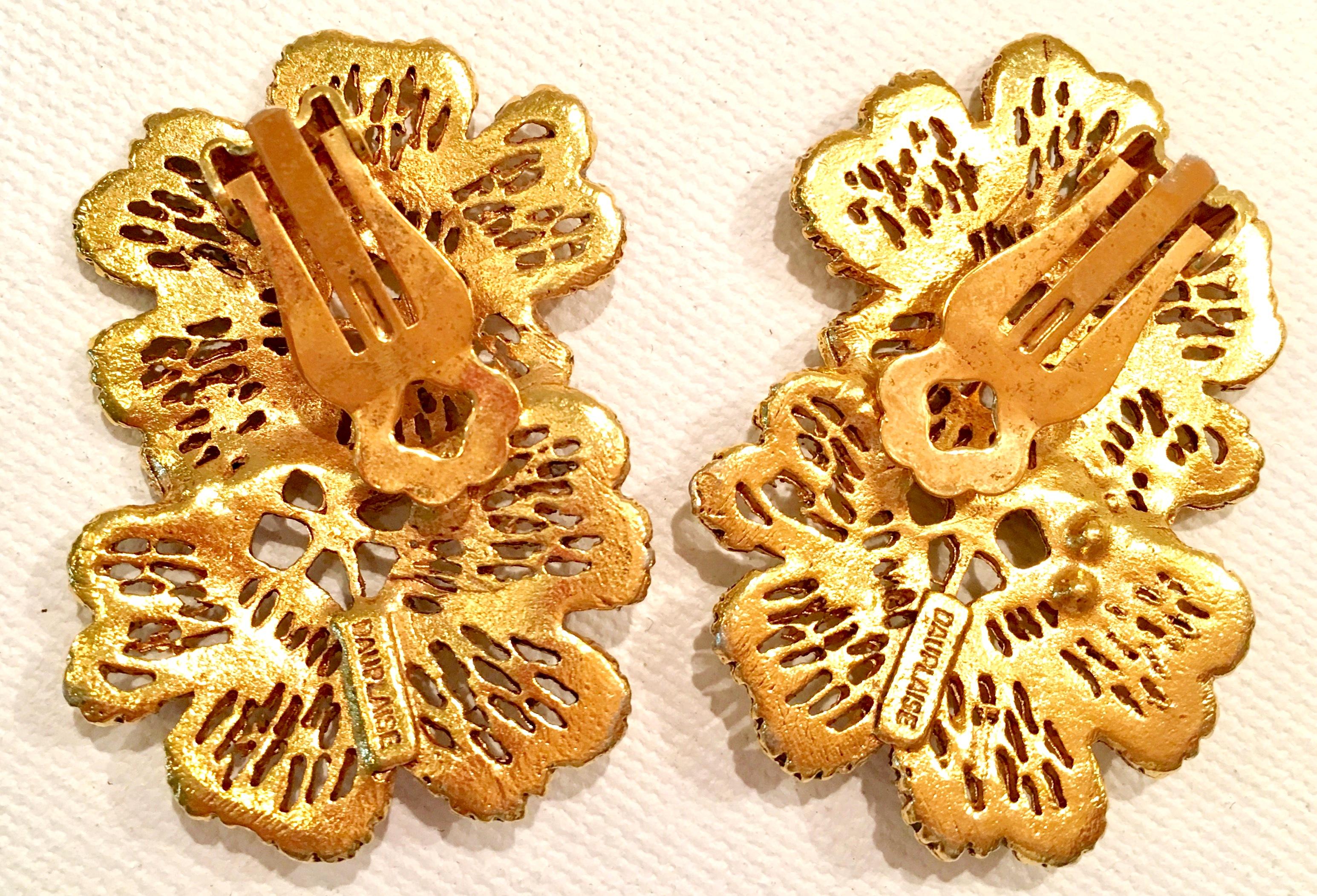 Women's or Men's 70'S Gold Plate Double Flower Earrings By, Carol Dauplaise