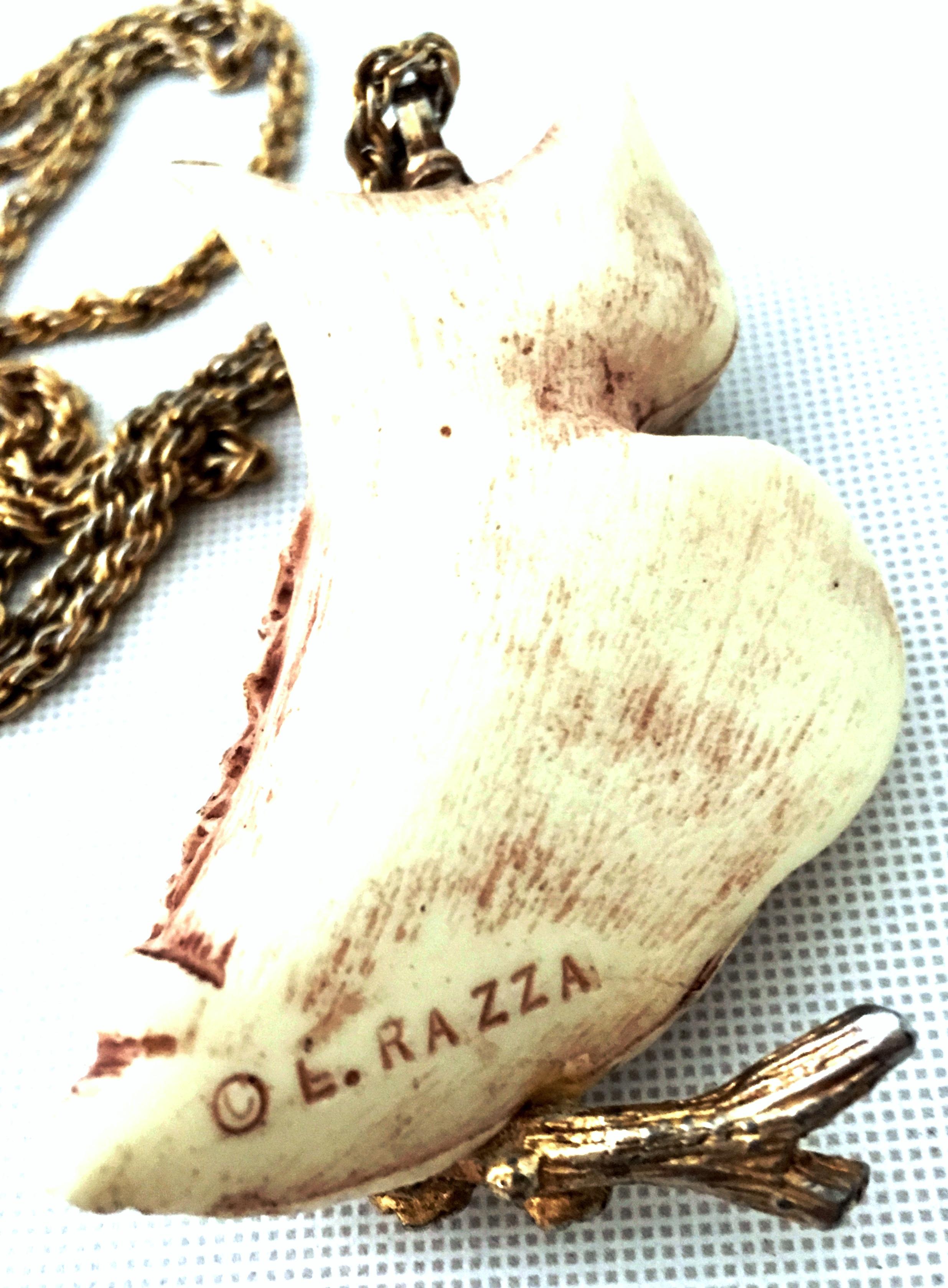 70'S Gold & Resin Carved Owl Pendant Necklace By Luca Razza 5