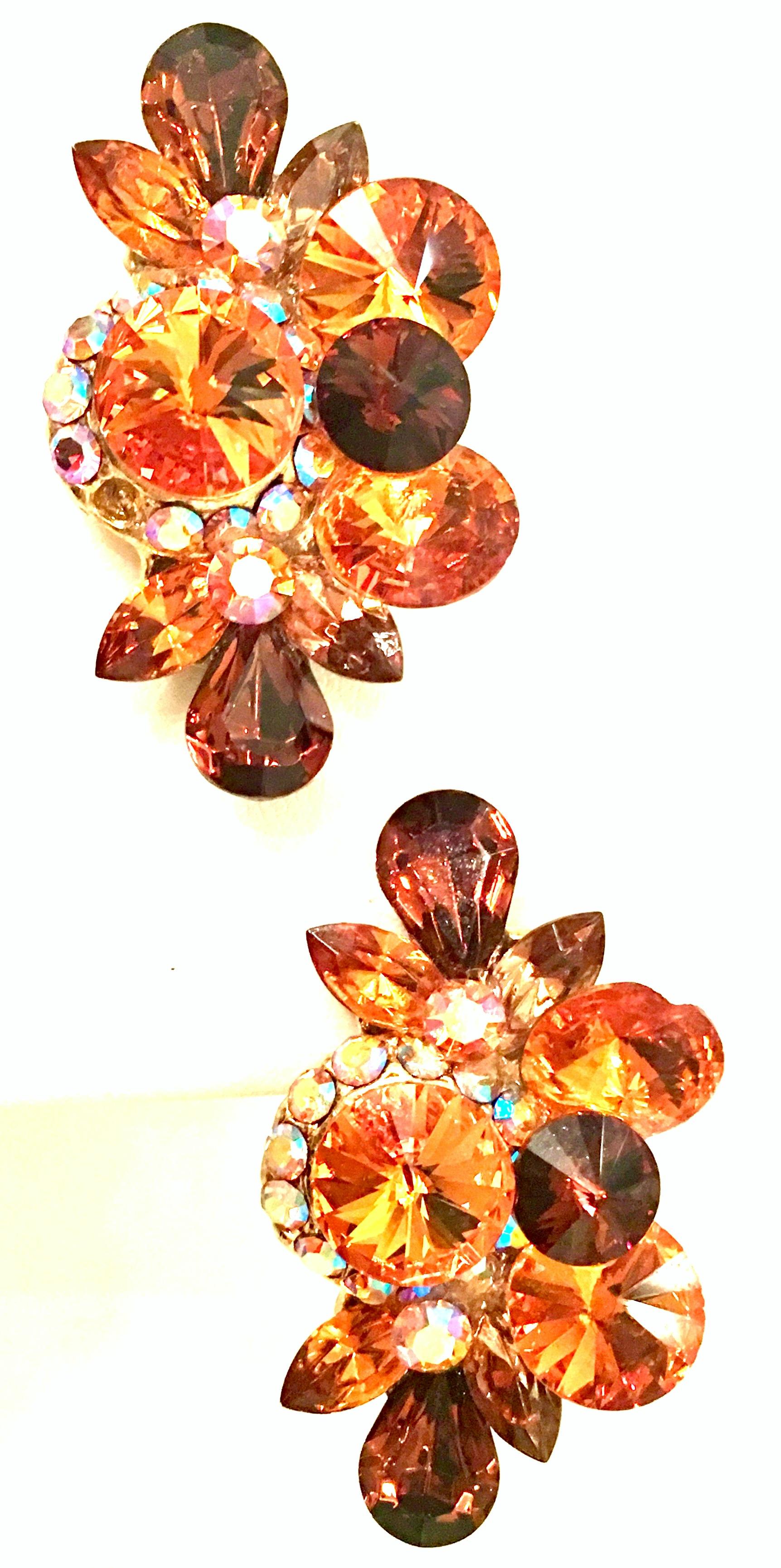 70'S Gold & Swarovski Crystal Rhinestone Earrings By, Delizza & Elster In Good Condition In West Palm Beach, FL