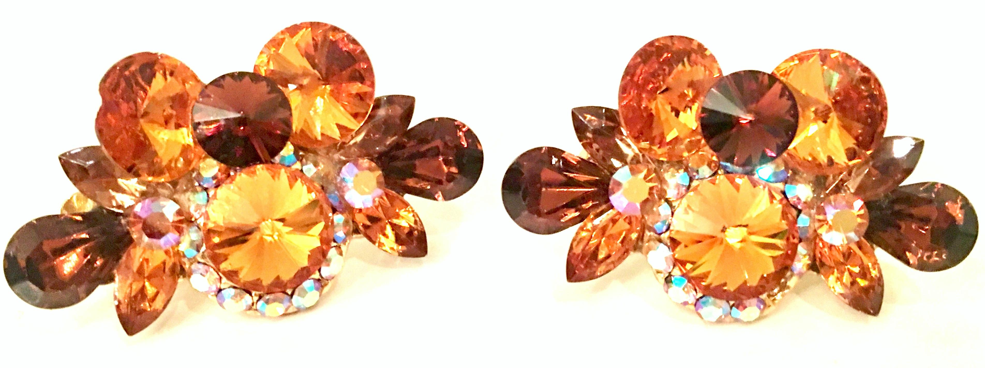 Women's 70'S Gold & Swarovski Crystal Rhinestone Earrings By, Delizza & Elster