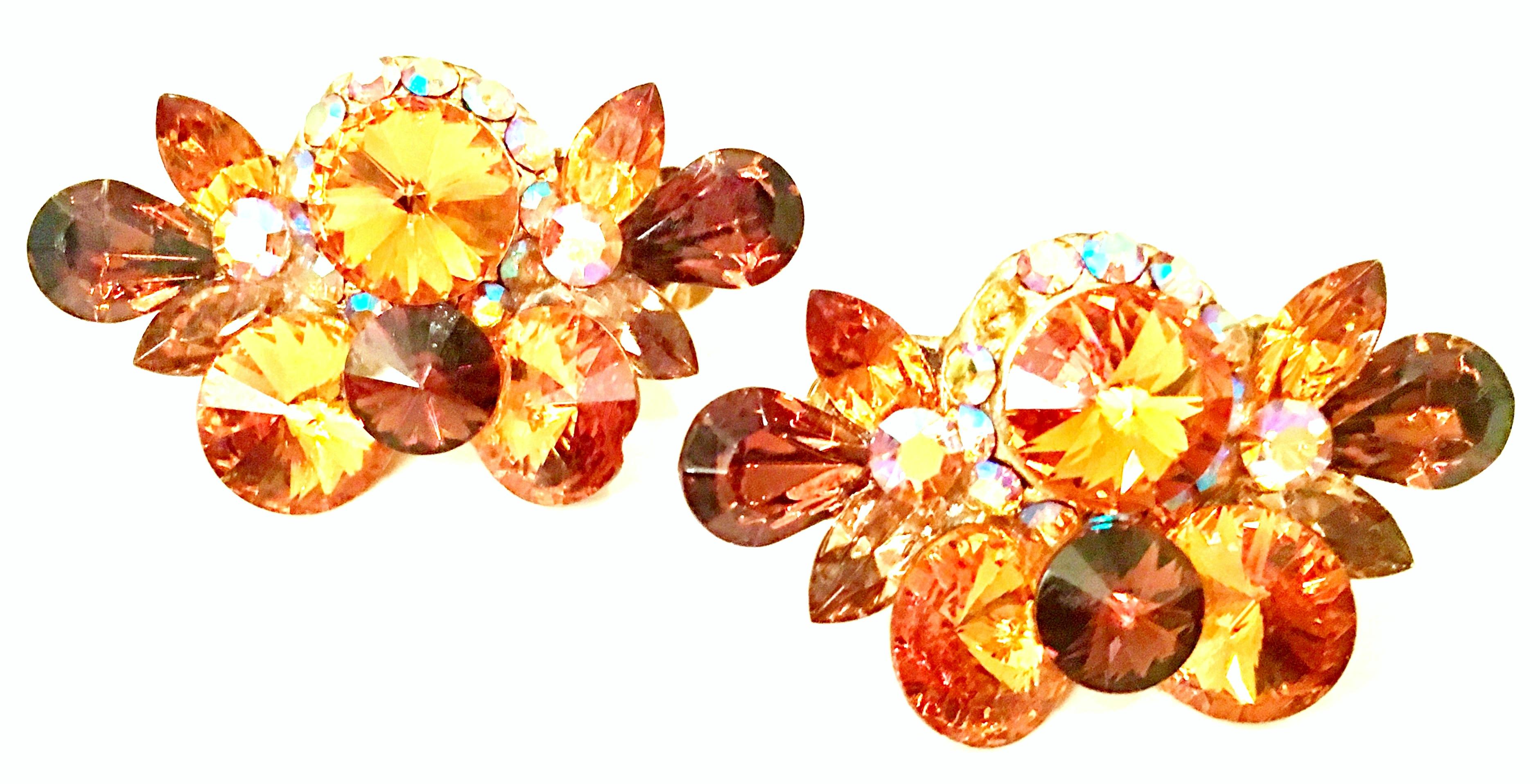 70'S Gold & Swarovski Crystal Rhinestone Earrings By, Delizza & Elster 1